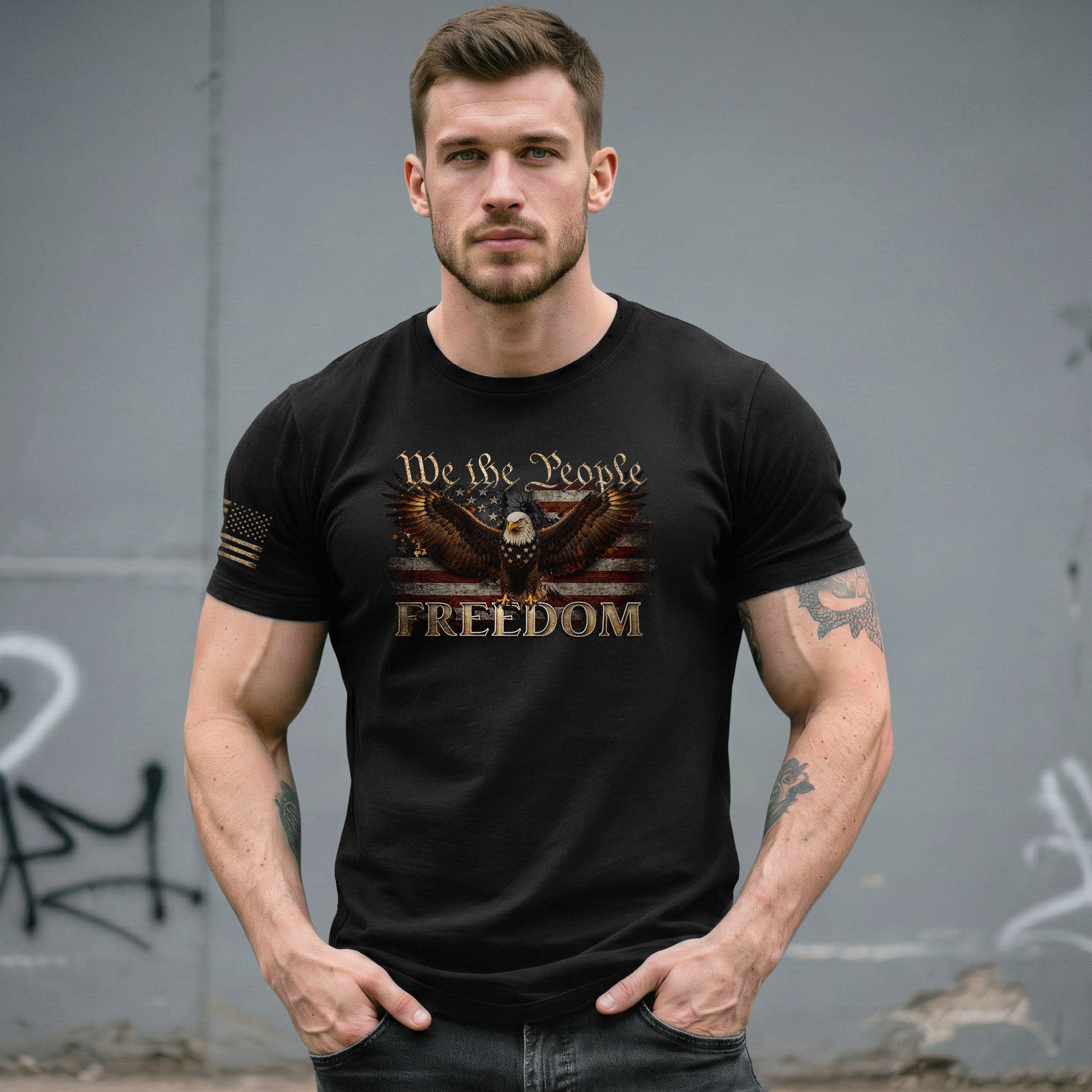Freedom American Flag We The People Eagle Patriotic Vintage Pride - Freedom Shirts for Men, Patriotic T Shirts - Rust Field Wear