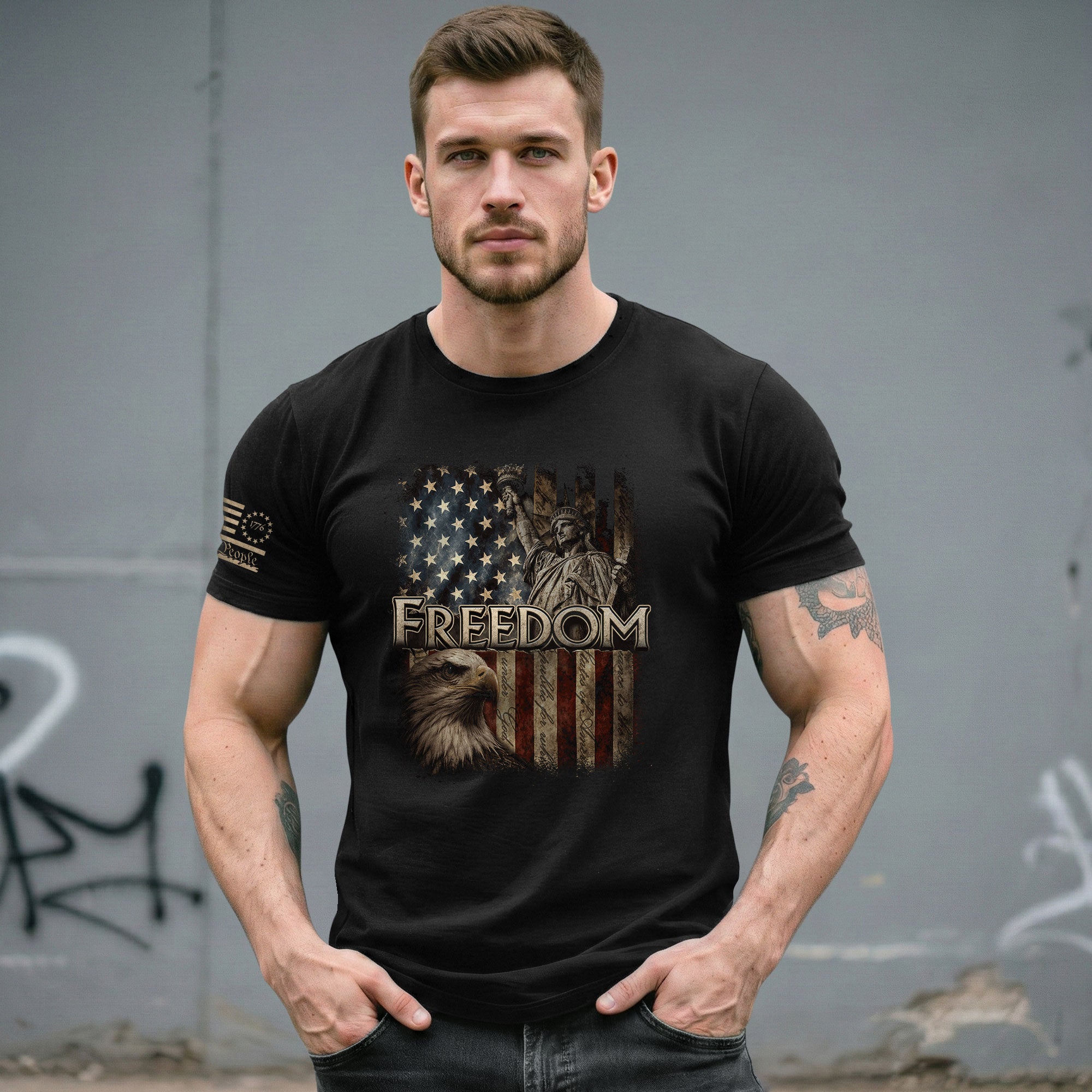 Freedom Statue of Liberty Eagle American Flag Patriotic Pride - Freedom T Shirt, Patriotic Shirts for Men - Rust Field Wear