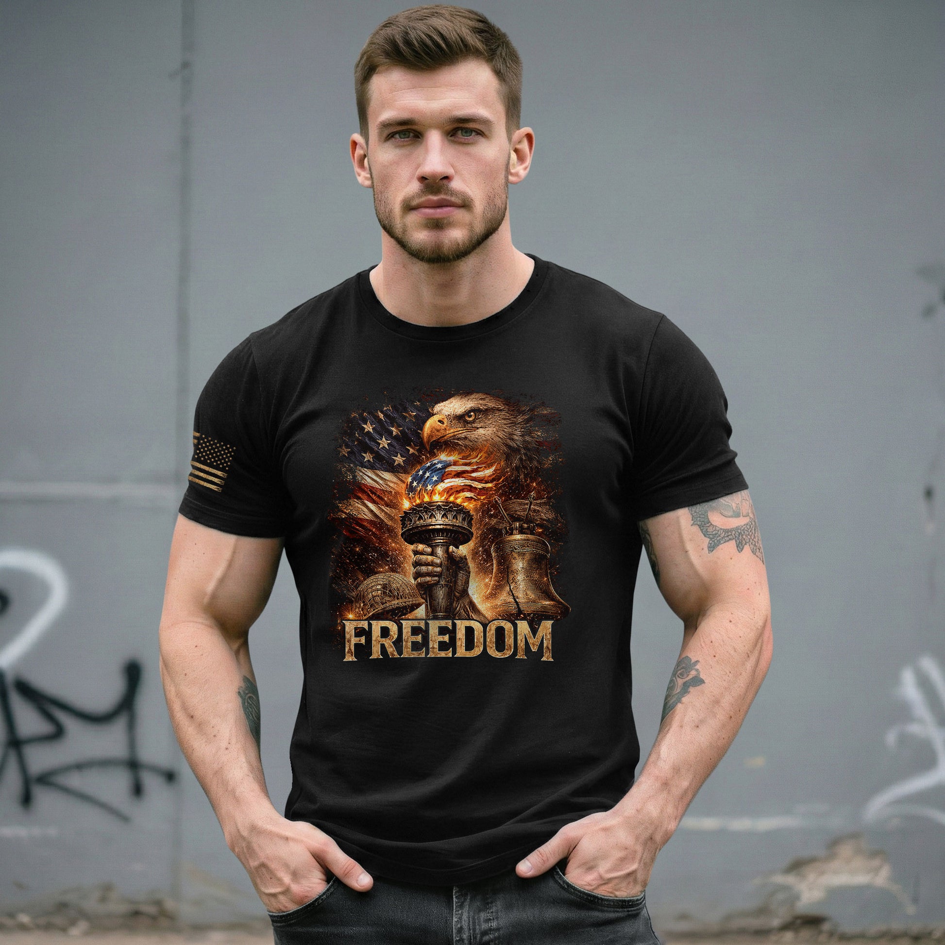 Freedom T Shirt, Freedom Eagle Liberty Torch American Flag Patriotic Vintage - Freedom Shirts for Men - Rust Field Wear