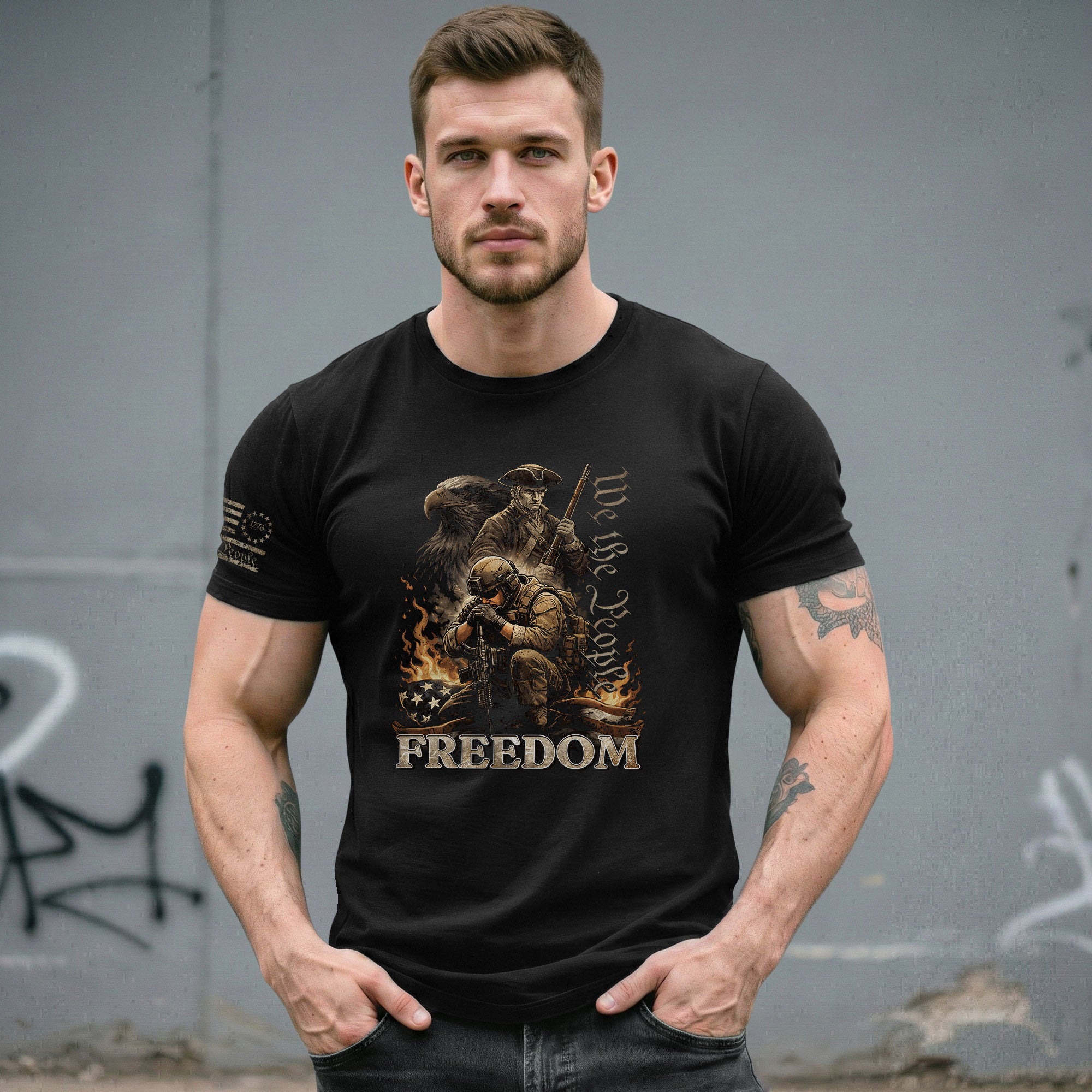 We The People Military Veteran Patriotic Eagle Flag - Freedom Shirts for Men, Patriotic T Shirts - Rust Field Wear