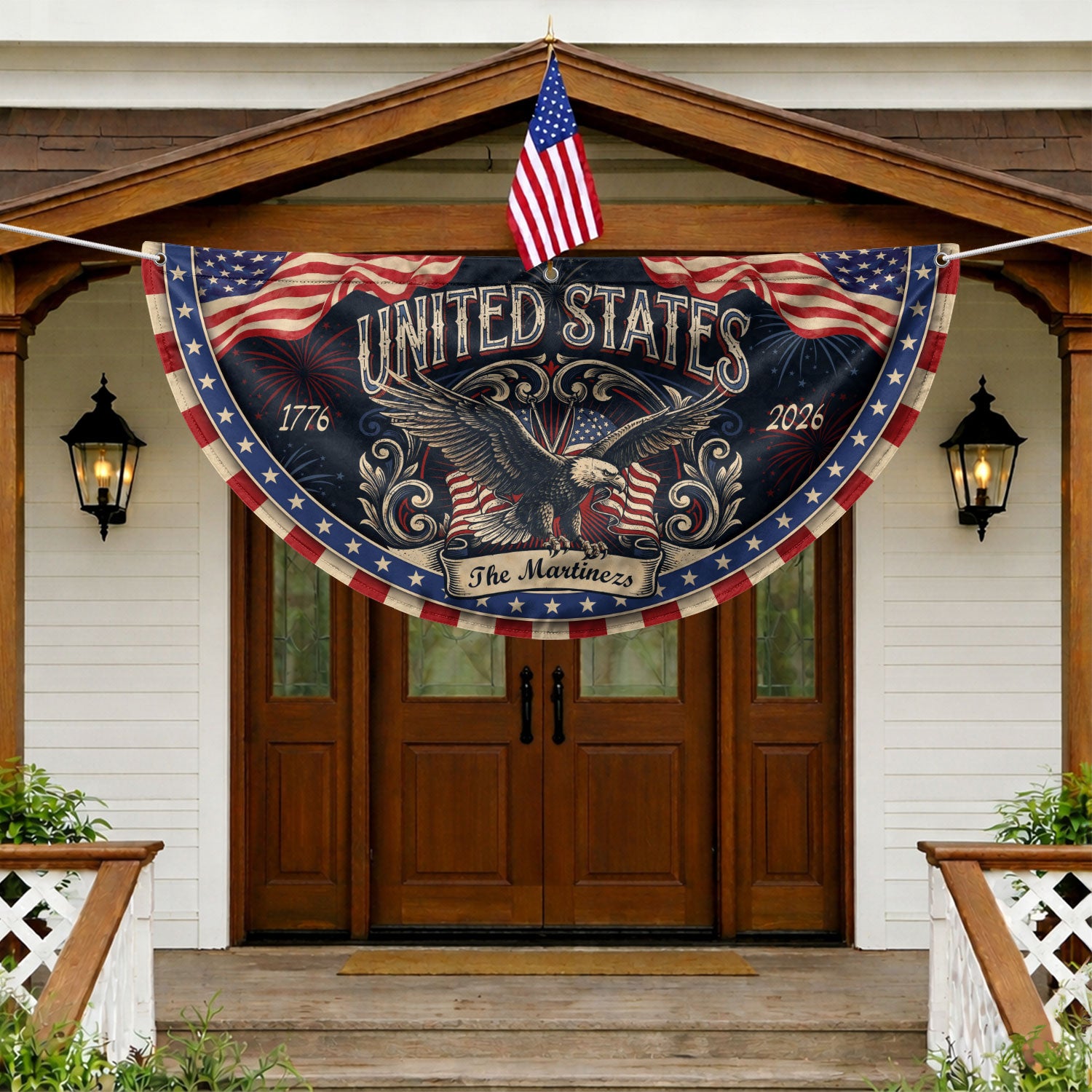 Custom Family Name United States 1776-2026 Patriot Eagle Bunting Fence Flag Banner