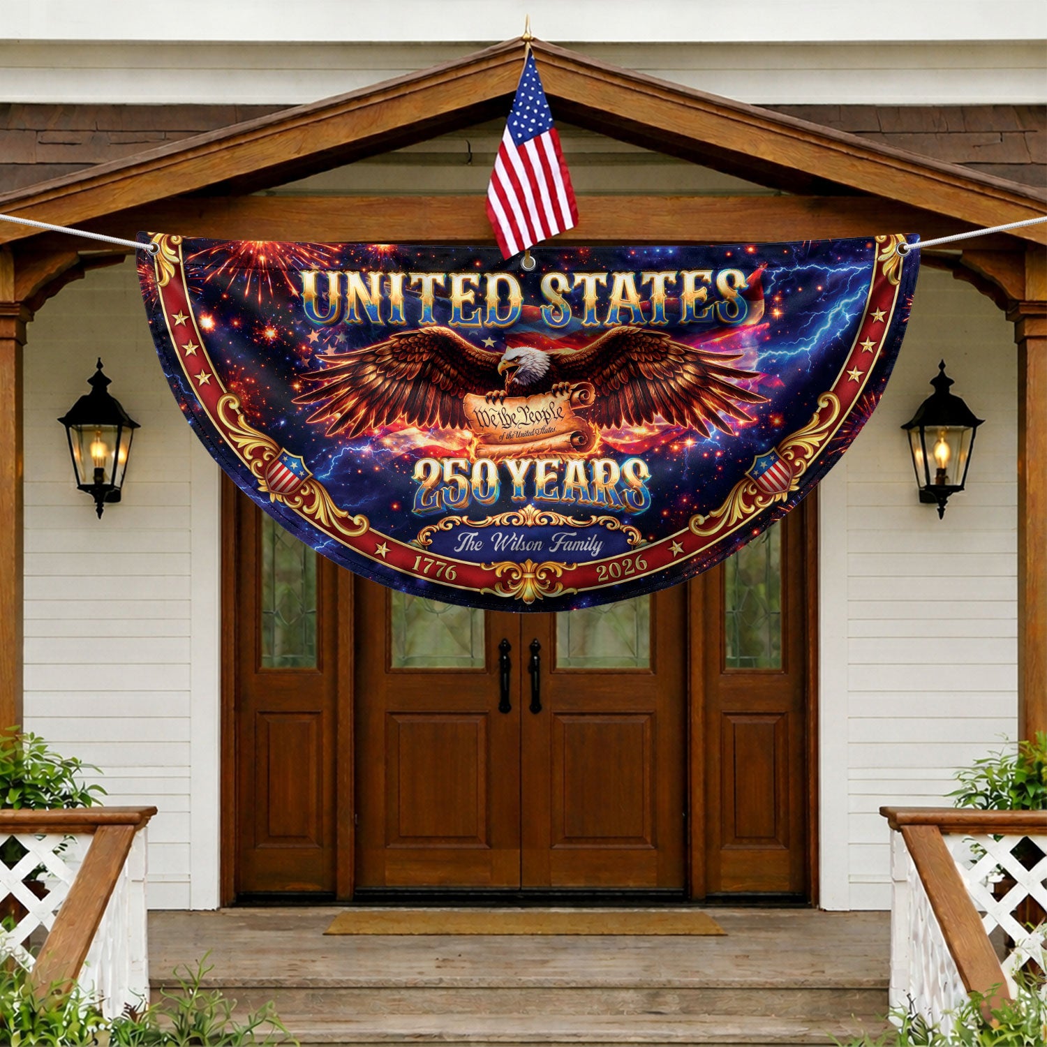 Custom Family Name 250 Years United States Patriot Eagle 1776-2026 Fence Flag Banner