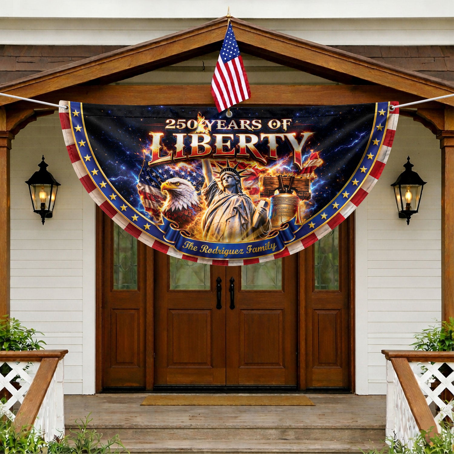 United States 250 Years Custom Family Name Fence Flag - 1776-2026 Patriot Liberty Decor