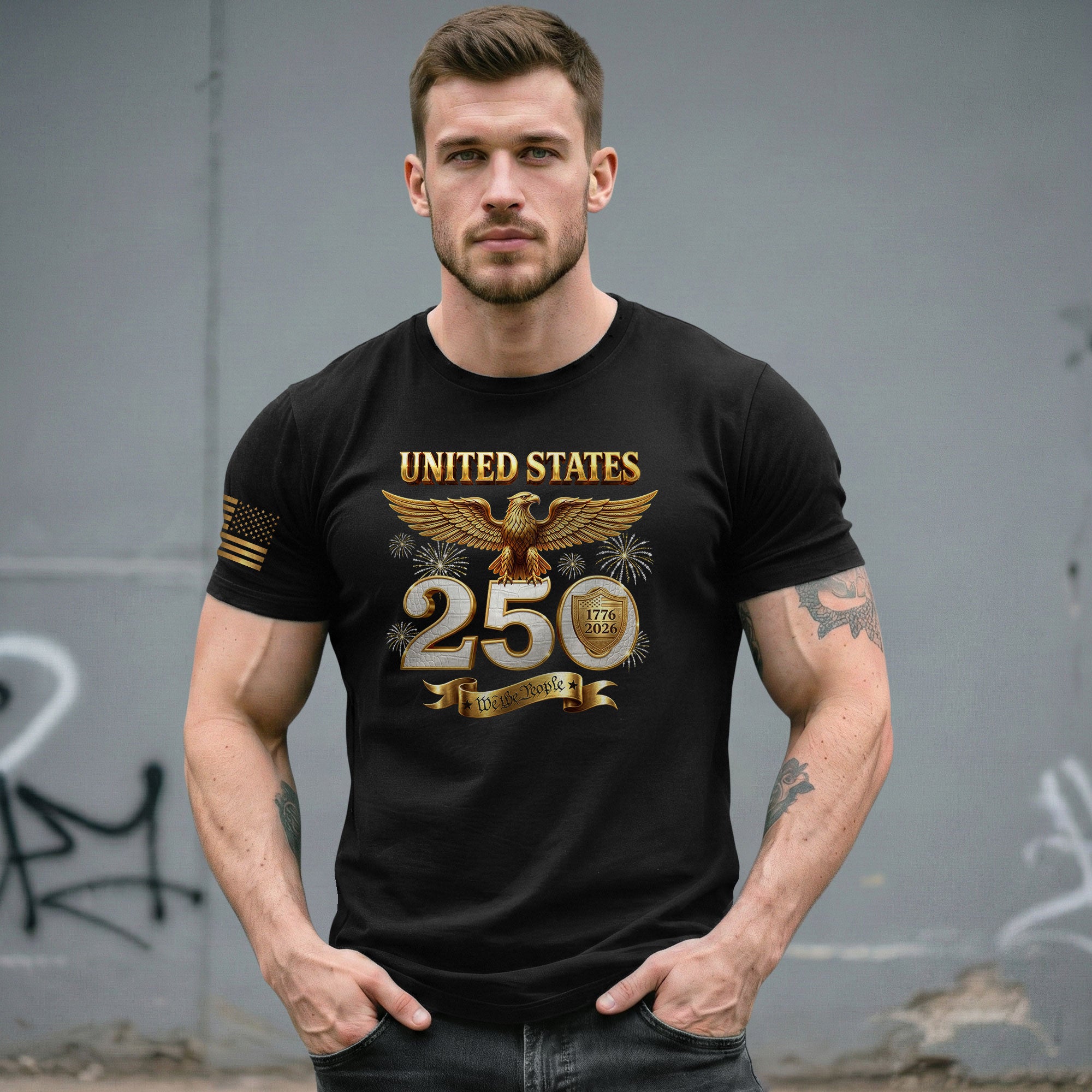 Patriotic 250 Years T-Shirt 1776-2026 - United States Golden Eagle Anniversary Shirt - Rust Field Wear