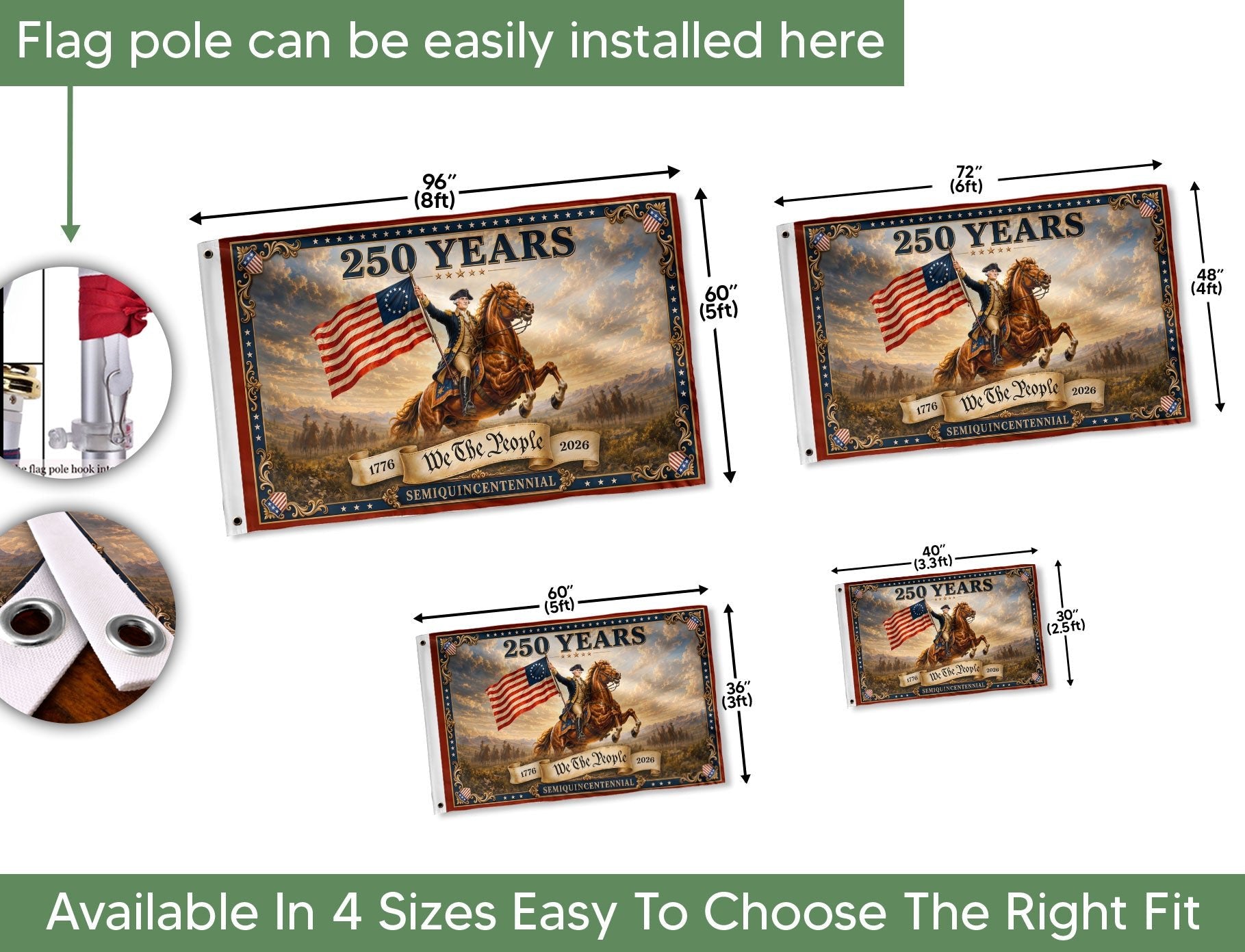 1776-2026 Anniversary Flag George Washington We The People 250 Years Patriotic Banner - Rust Field Wear