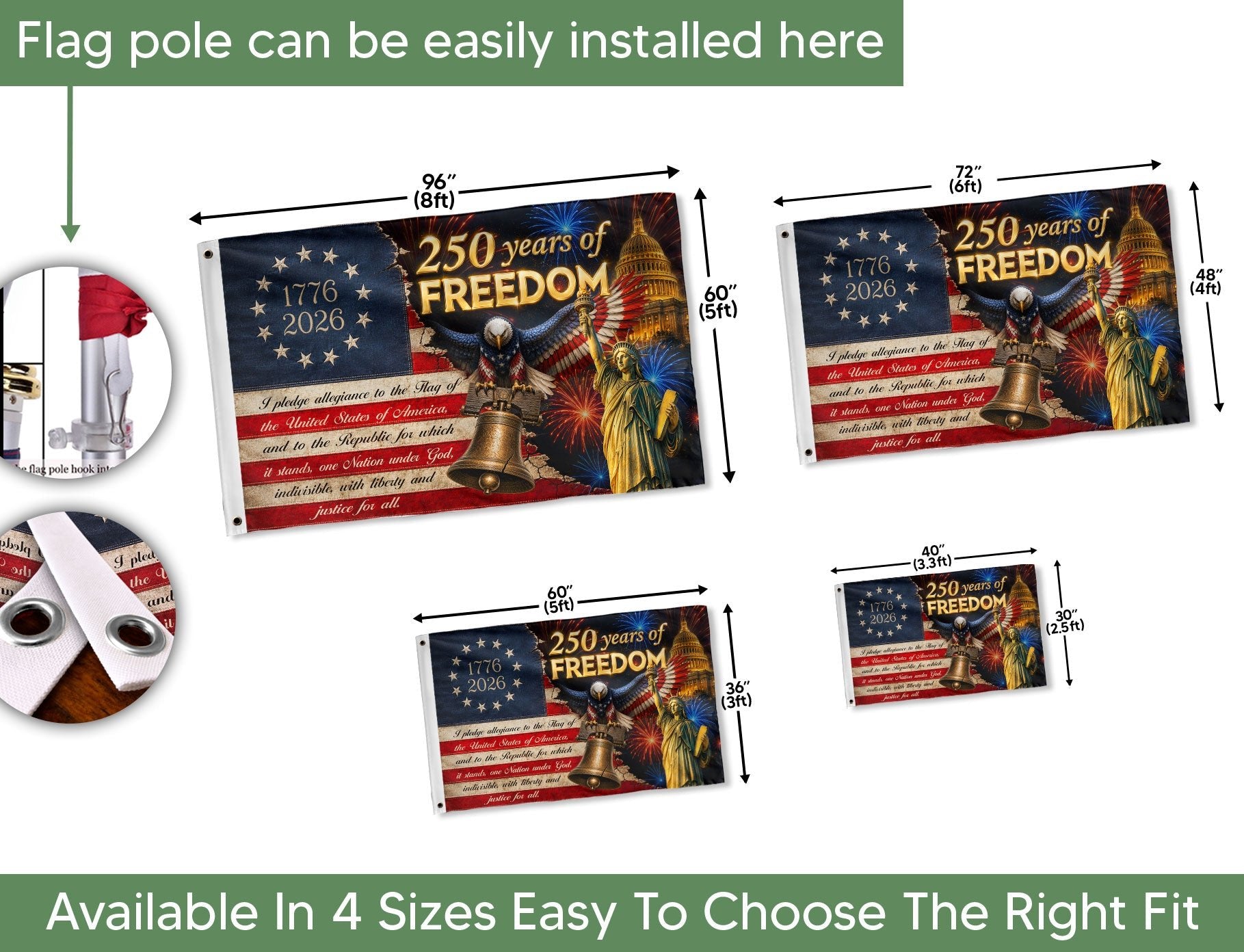 250 Years of Freedom Flag 1776-2026 Pledge of Allegiance Statue of Liberty US Banner - Rust Field Wear