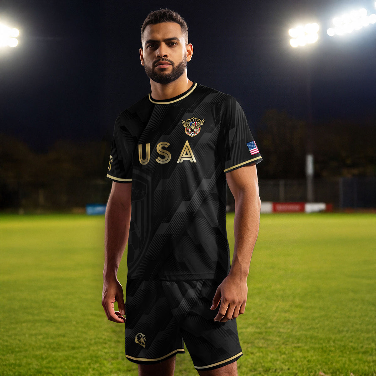 Black USA Soccer Jersey Eagle Patriotic United States Football Shirt Men Women Gift - Rust Field Wear