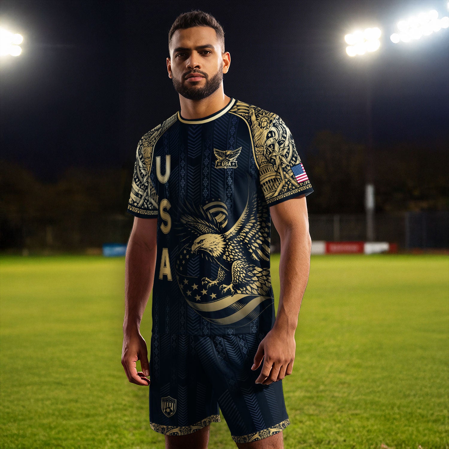 Navy USA Soccer Jersey Patriotic Eagle Statue of Liberty Football Shirt Men Women
