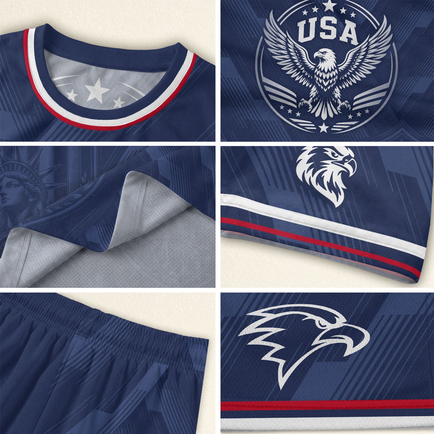 USA Soccer Jersey Kids Set Navy Patriotic Youth Football Shirt Shorts Outfit Kit
