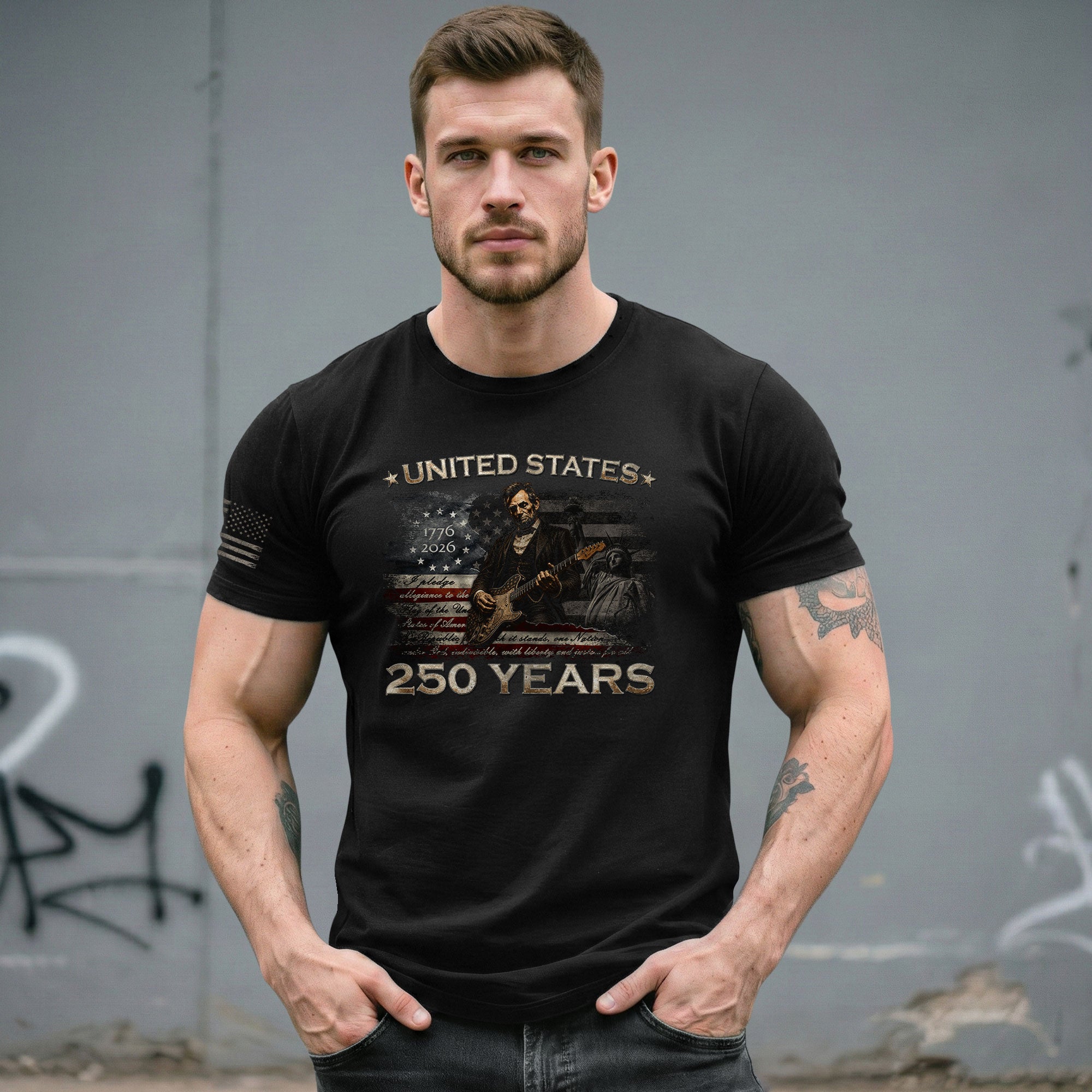 1776 2026 Shirt Vintage Abraham Lincoln Playing Guitar US Flag Patriotic 250 Years Tee - Rust Field Wear