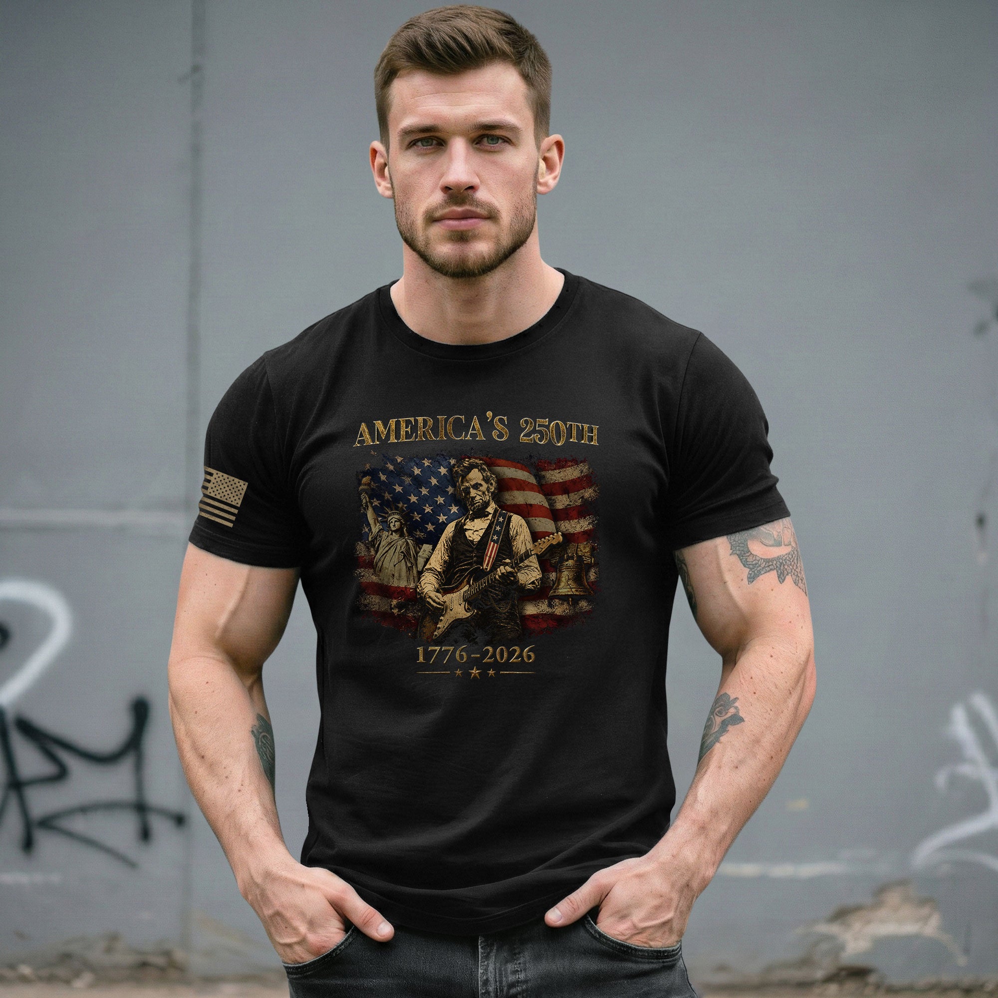 Liberty Bell Statue of Liberty Lincoln Guitar Shirt US Flag Patriotic 1776 2026 Tee - Rust Field Wear