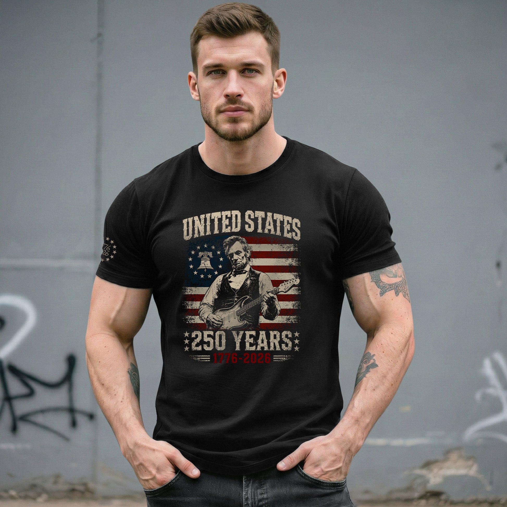 Liberty Bell Abraham Lincoln Guitar Shirt Vintage 1776 2026 US Flag Patriotic Men Tee - Rust Field Wear