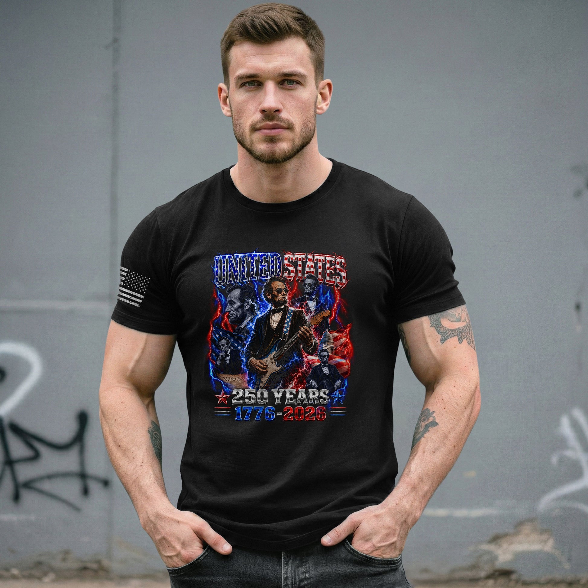 Abraham Lincoln Guitar Shirt Patriotic 1776 2026 American Pride Tee - Rust Field Wear