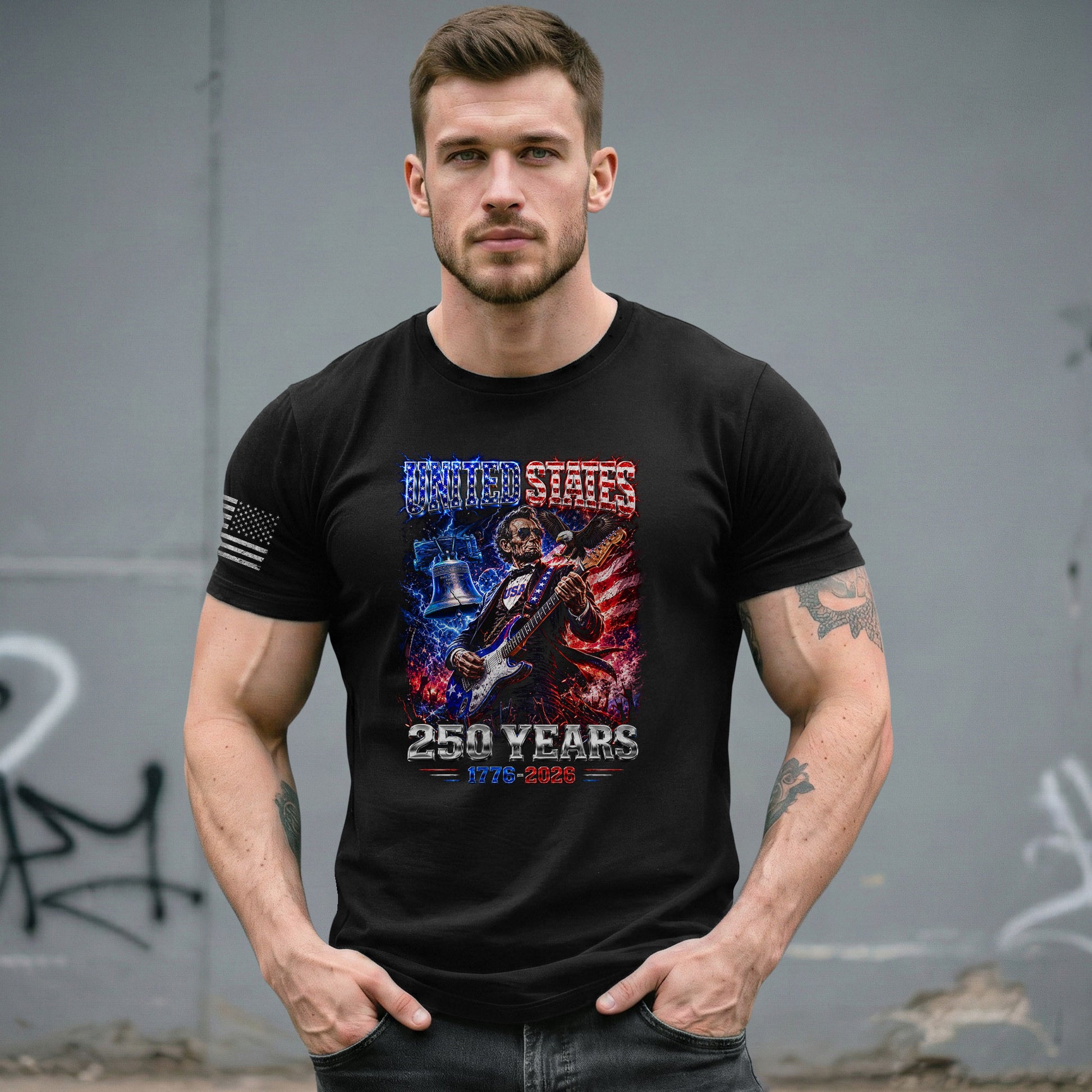 Abraham Lincoln Rock Guitar Shirt Liberty Bell Patriotic 1776 2026 Tee - Rust Field Wear
