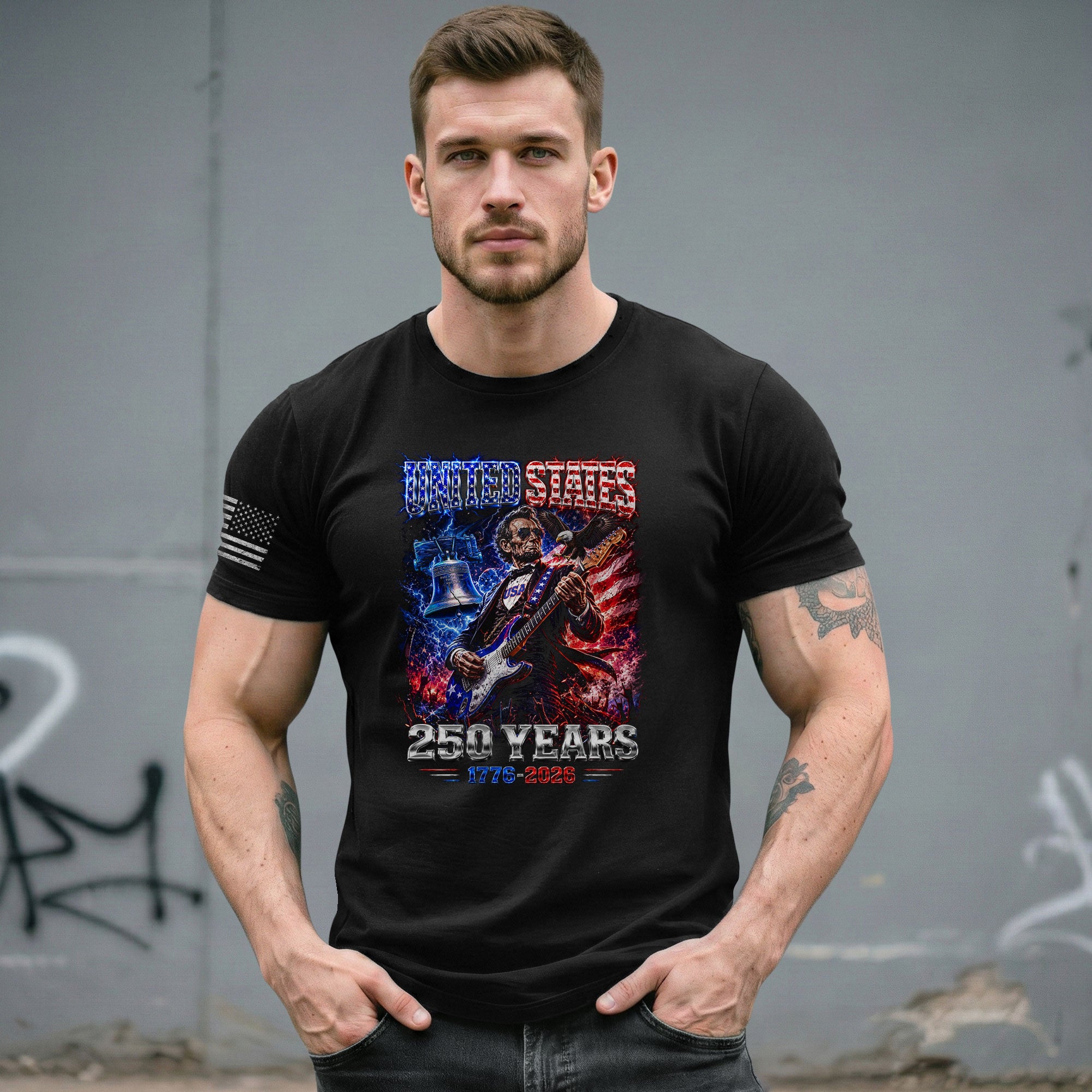 Abraham Lincoln Rock Guitar Shirt Liberty Bell Patriotic 1776 2026 Tee - Rust Field Wear