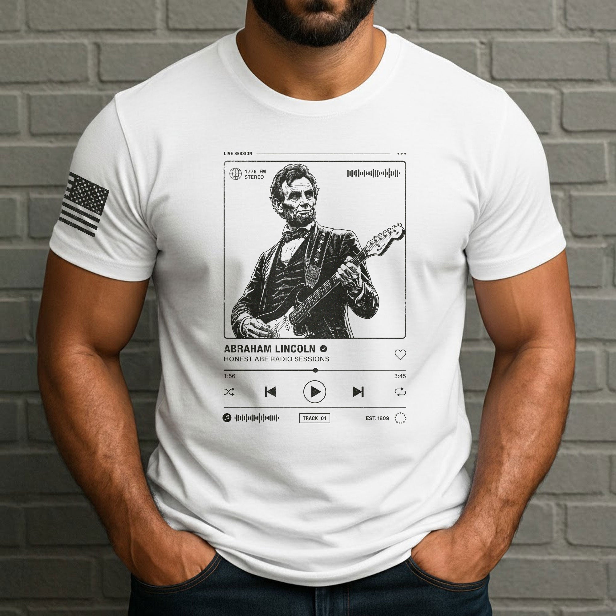 Abraham Lincoln Guitar Shirt Music Player Graphic Tee Patriotic Sketch Shirt - Rust Field Wear