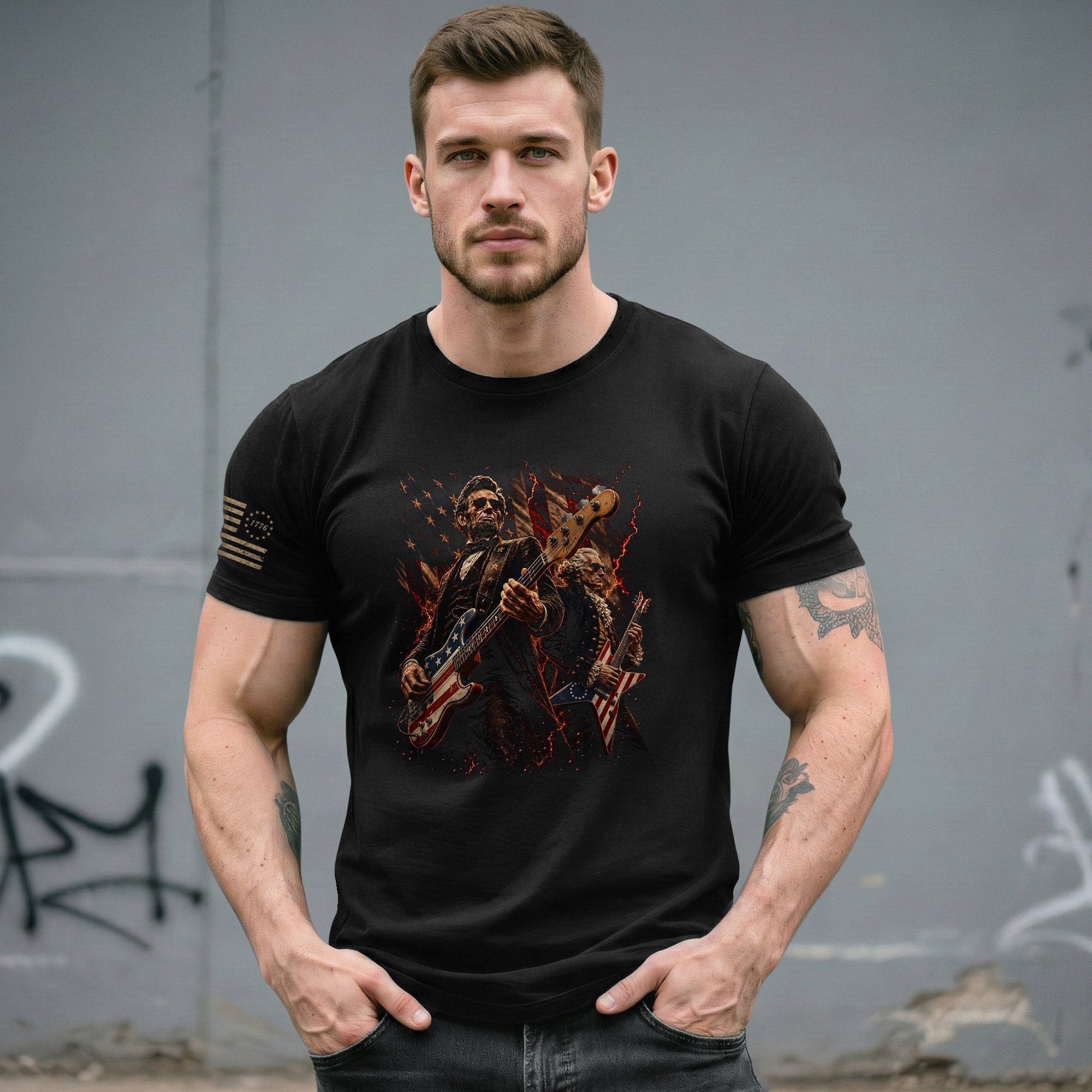 Patriotic Guitar Heroes Shirt 250 Years of Freedom Vintage American Rock Tee - Rust Field Wear