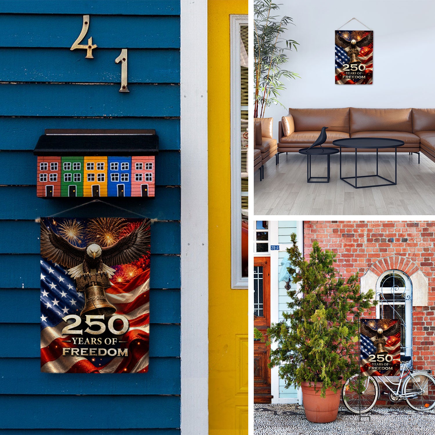 250 Years of Freedom House Flag American Eagle Patriotic Outdoor Decor USA