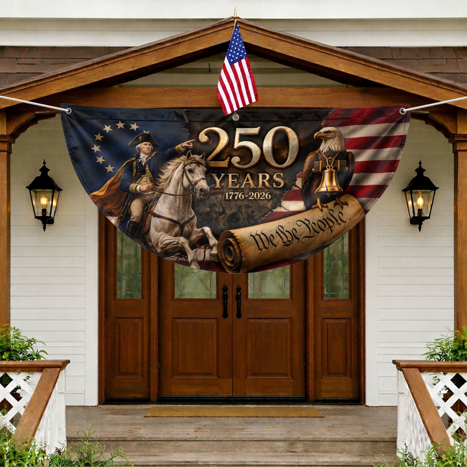 250th Anniversary US Fence Flag 1776-2026 Patriotic George Washington Outdoor Banner