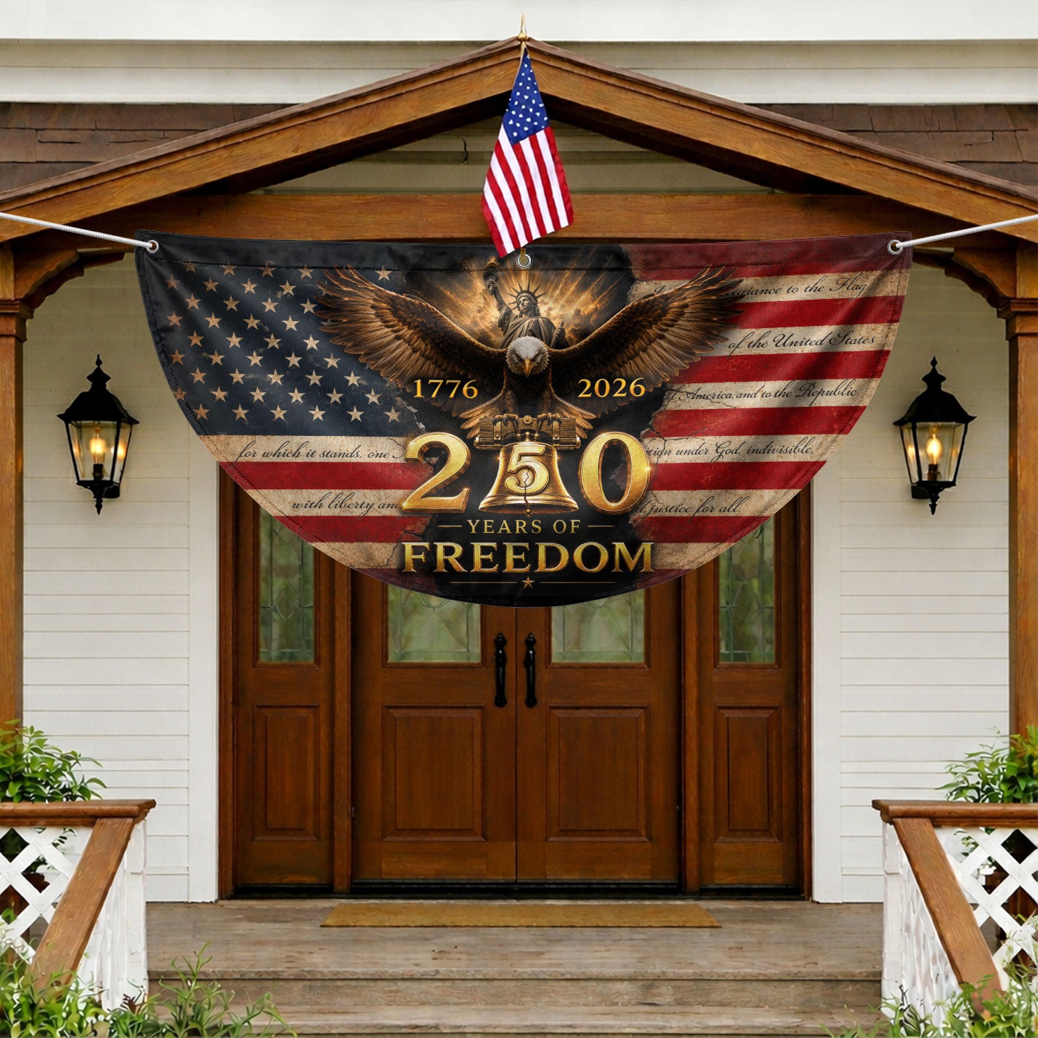 250th Anniversary US Fence Flag 1776-2026 Patriotic Statue of Liberty Outdoor Banner