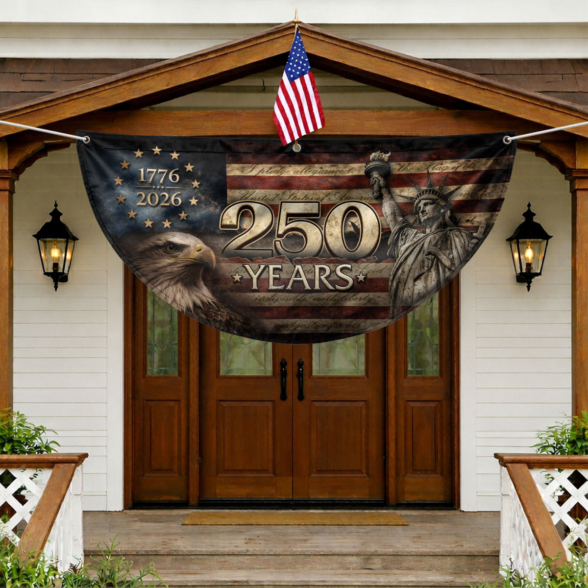 Fence Flag 250 Years Patriotic Banner | 1776-2026 Statue of Liberty Outdoor Decor - Rust Field Wear