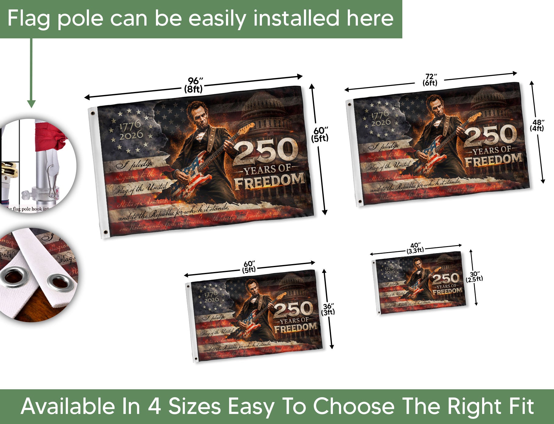 Commemorative 250 Years of Freedom Flag 1776-2026 Lincoln Eagle We The People Patriotic Banner