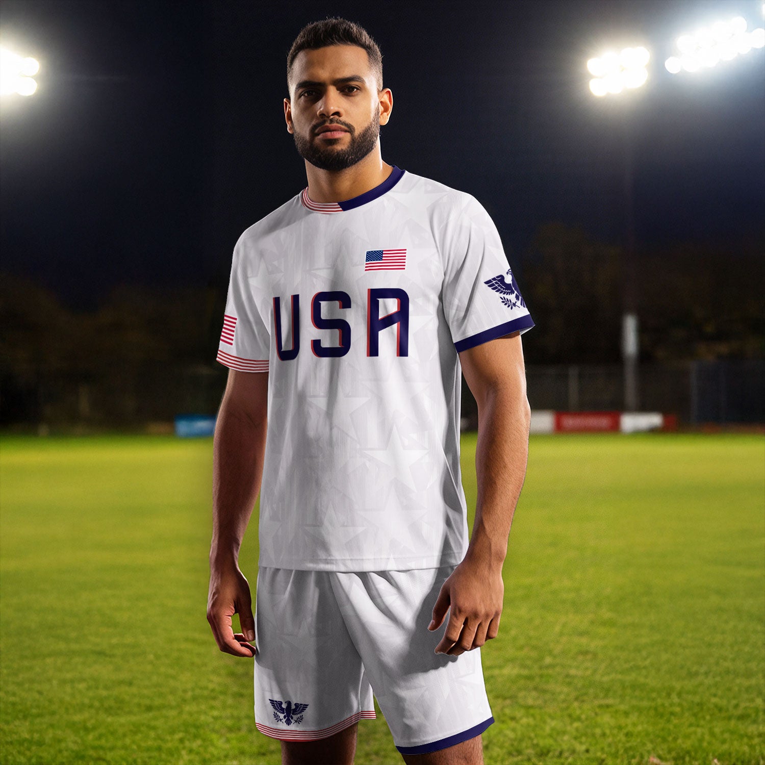 White USA Soccer Jersey Men Patriotic United States Football Shirt Team Sportswear Gift