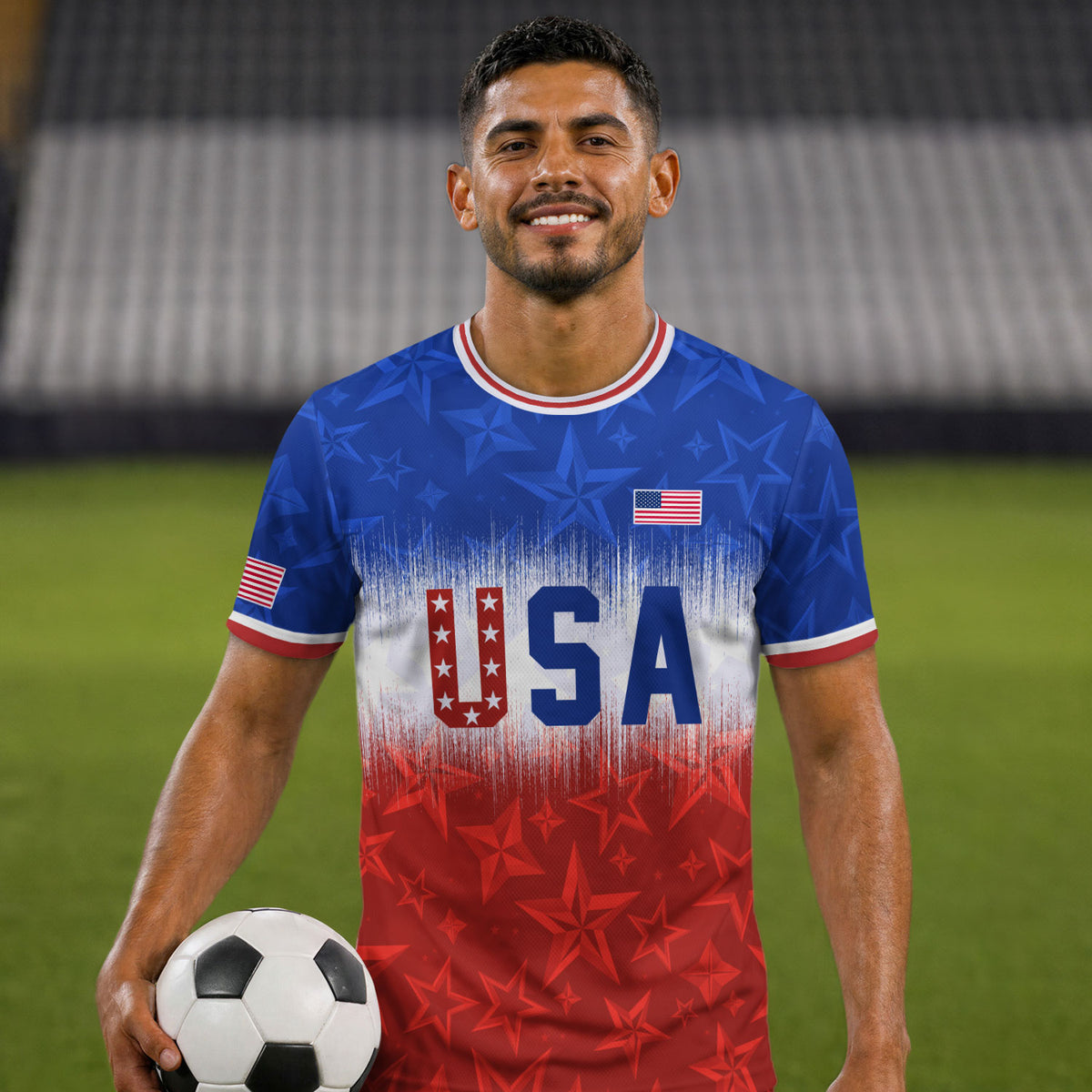 Navy Orange USA Soccer Jersey Patriotic Stars Stripes American Football Shirt Fan Apparel Tee - Rust Field Wear