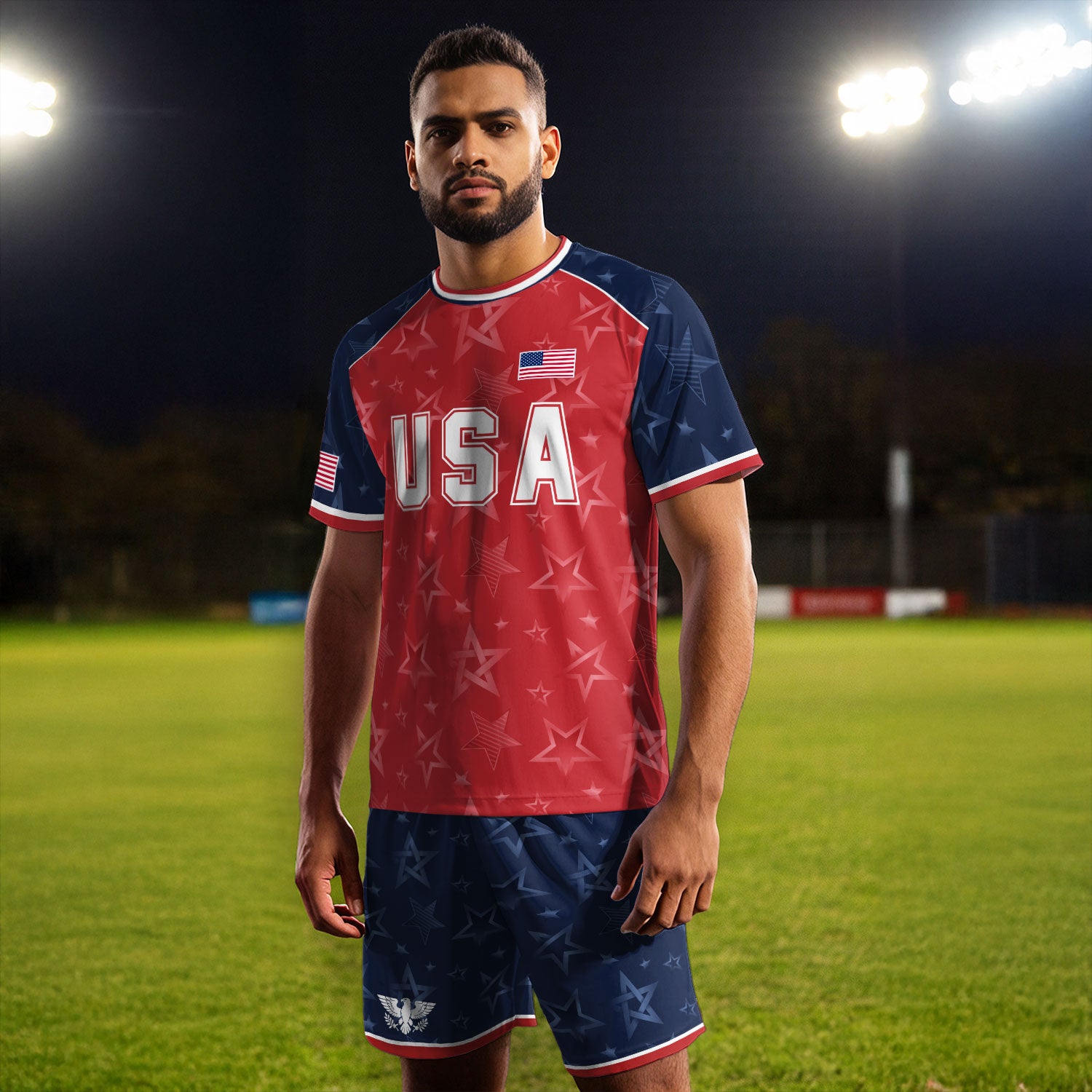 Orange Navy USA Soccer Jersey Men Patriotic United States Football Shirt White Eagle Crest Gift