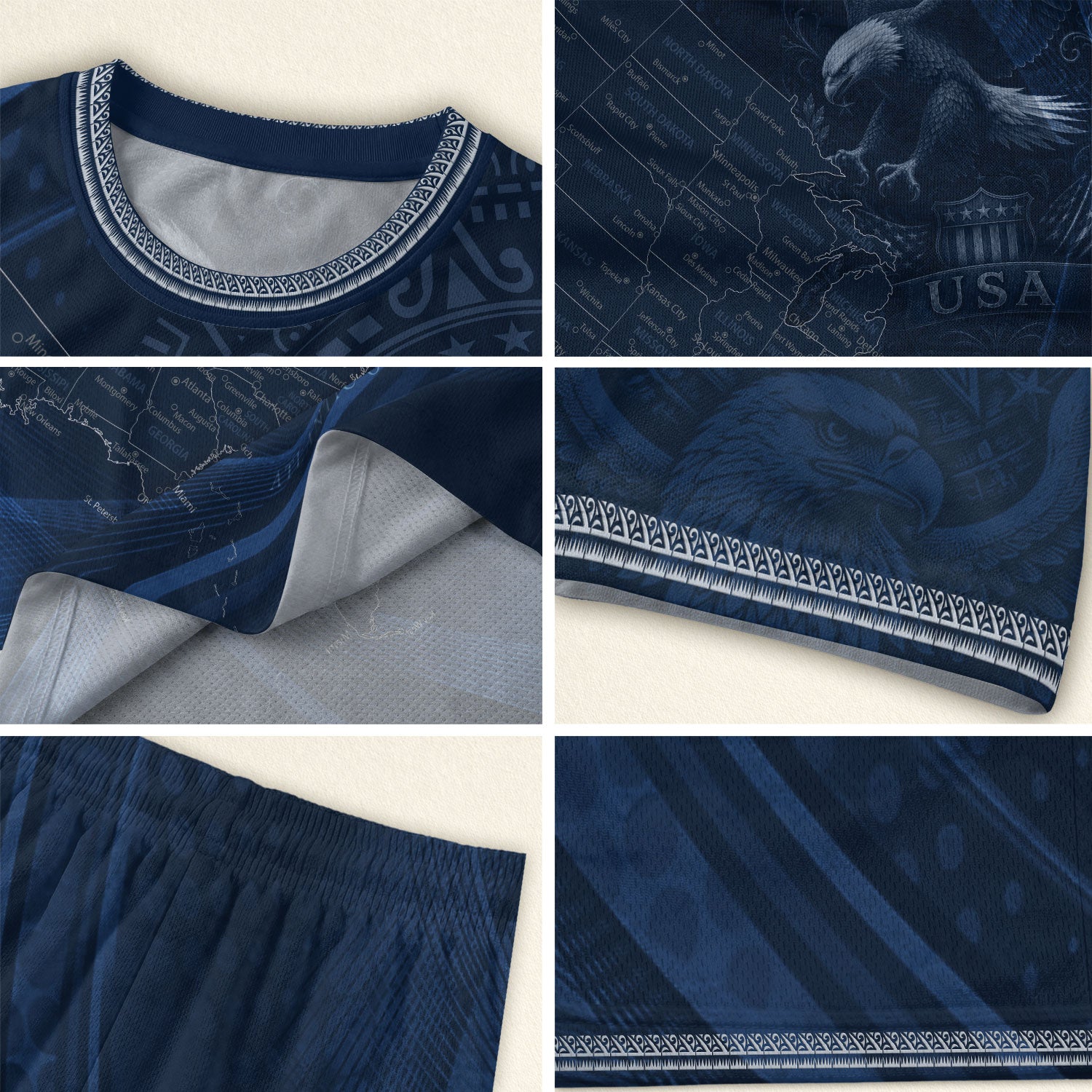 USA Kids Soccer Jersey Set Navy Blue Eagle Map Patriotic Football Outfit Kit