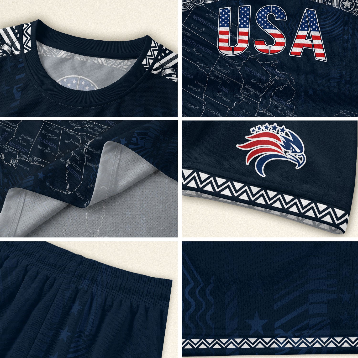 USA Kids Soccer Jersey Set Navy Blue Flag Graphic Youth Football Kit