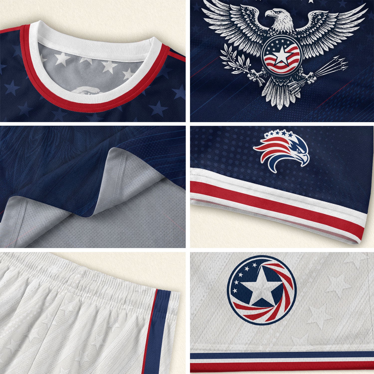 USA Kids Soccer Jersey Set Navy Blue Eagle Shield Youth Football Kit