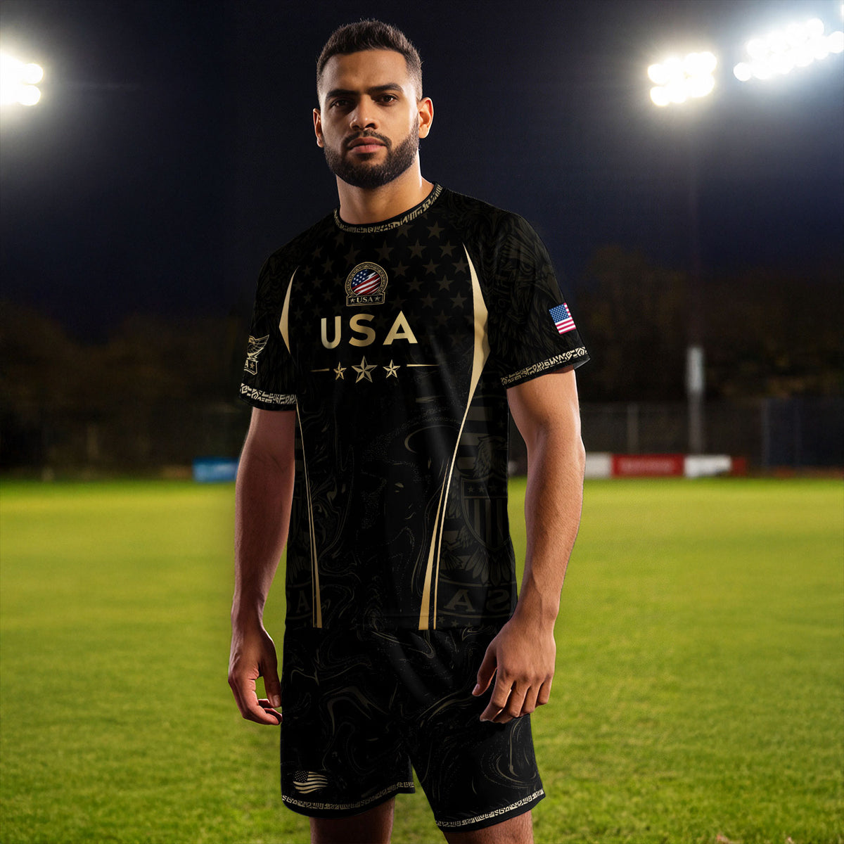 Adult Soccer Jersey Black Gold Style Iconic USA Eagle Graphic Team Training Shirt - Rust Field Wear