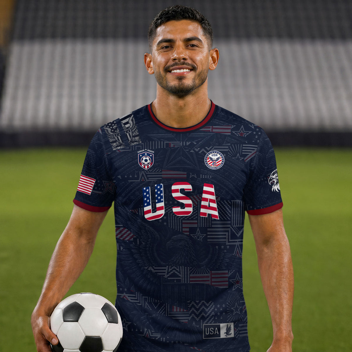 Adult Men Women USA Soccer Jersey Patriotic Flag Letters United States Fan Shirt - Rust Field Wear