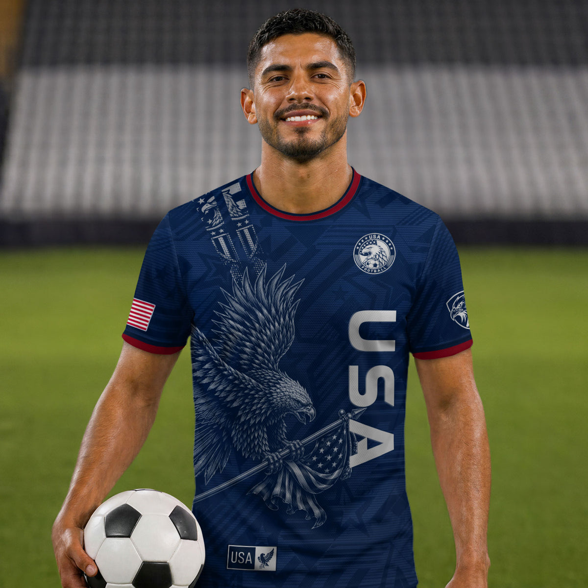 Patriotic Eagle Adult USA Soccer Jersey Navy Blue Shirt United States Football Tee - Rust Field Wear