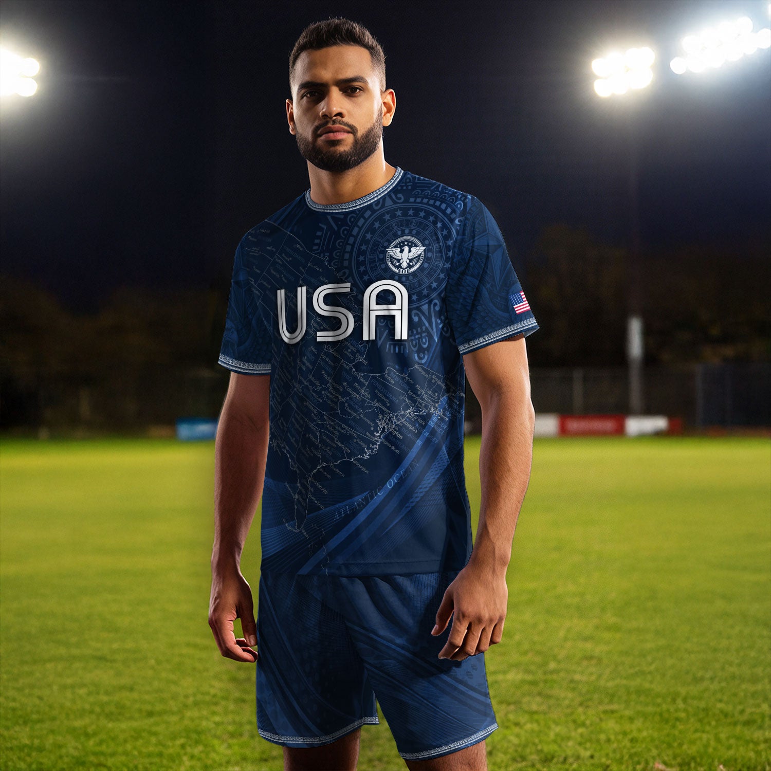 USA Soccer Jersey Vintage Navy US Map American Flag Shirt Patriotic Eagle Soccer Fan Tee