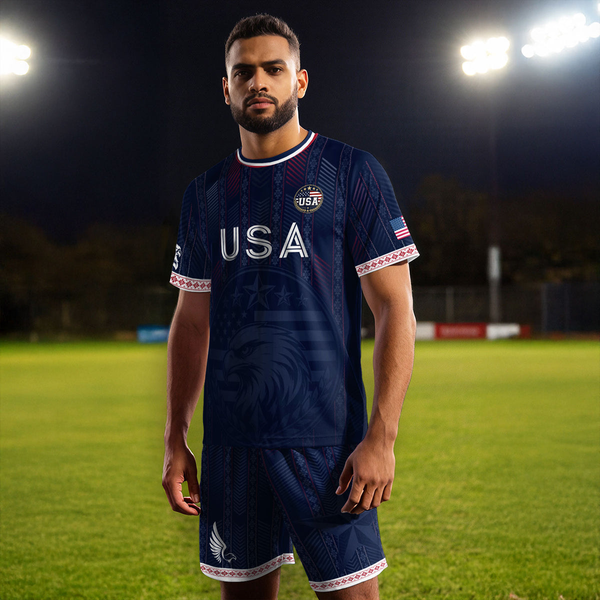 Navy Blue USA Soccer Jersey Patriotic Eagle Football Shirt American Flag Inspired Sports Fan Apparel for Men - Rust Field Wear