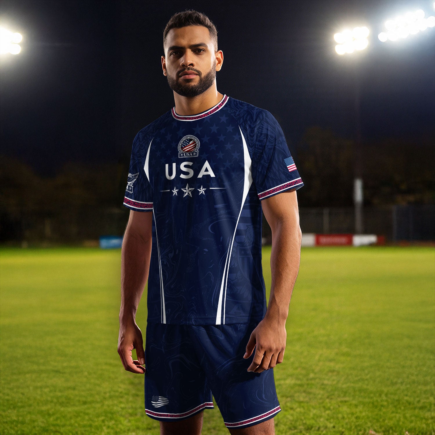 Navy Blue USA Soccer Jersey Patriotic Eagle Football Shirt American Pride Sports Fan Apparel for Men
