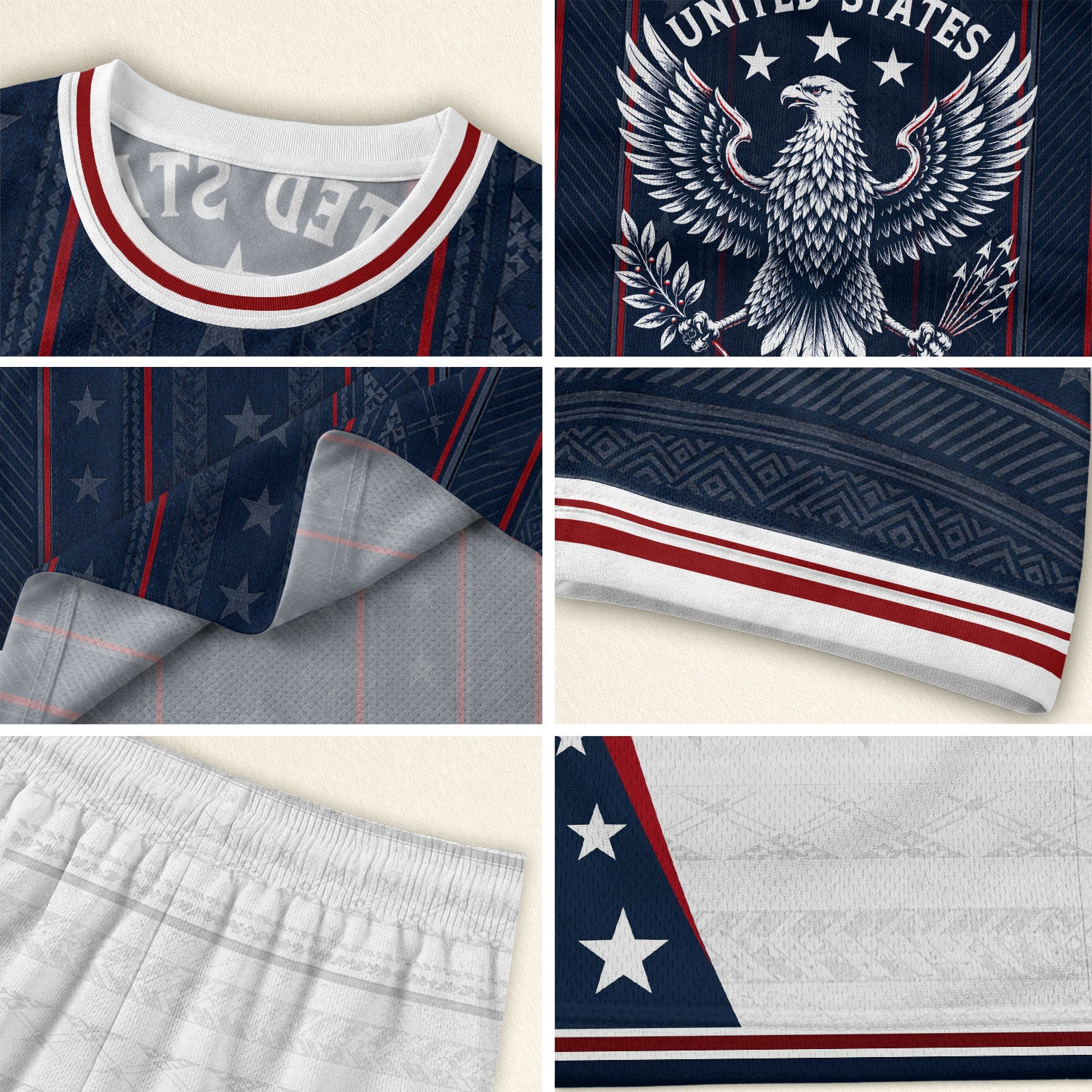 USA Kids Soccer Jersey Set Navy Blue White Striped Youth Football Kit