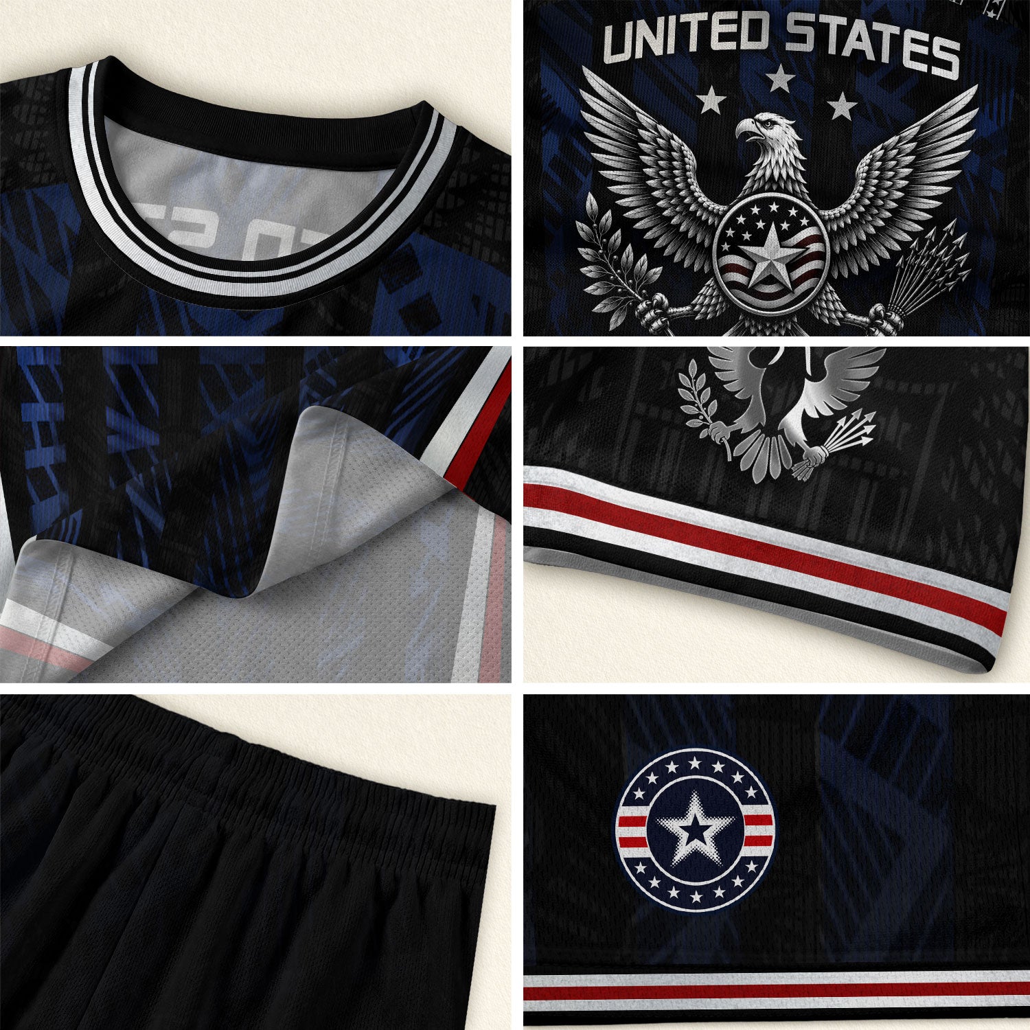 USA Kids Soccer Jersey Set Black Navy Eagle Crest Youth Football Kit