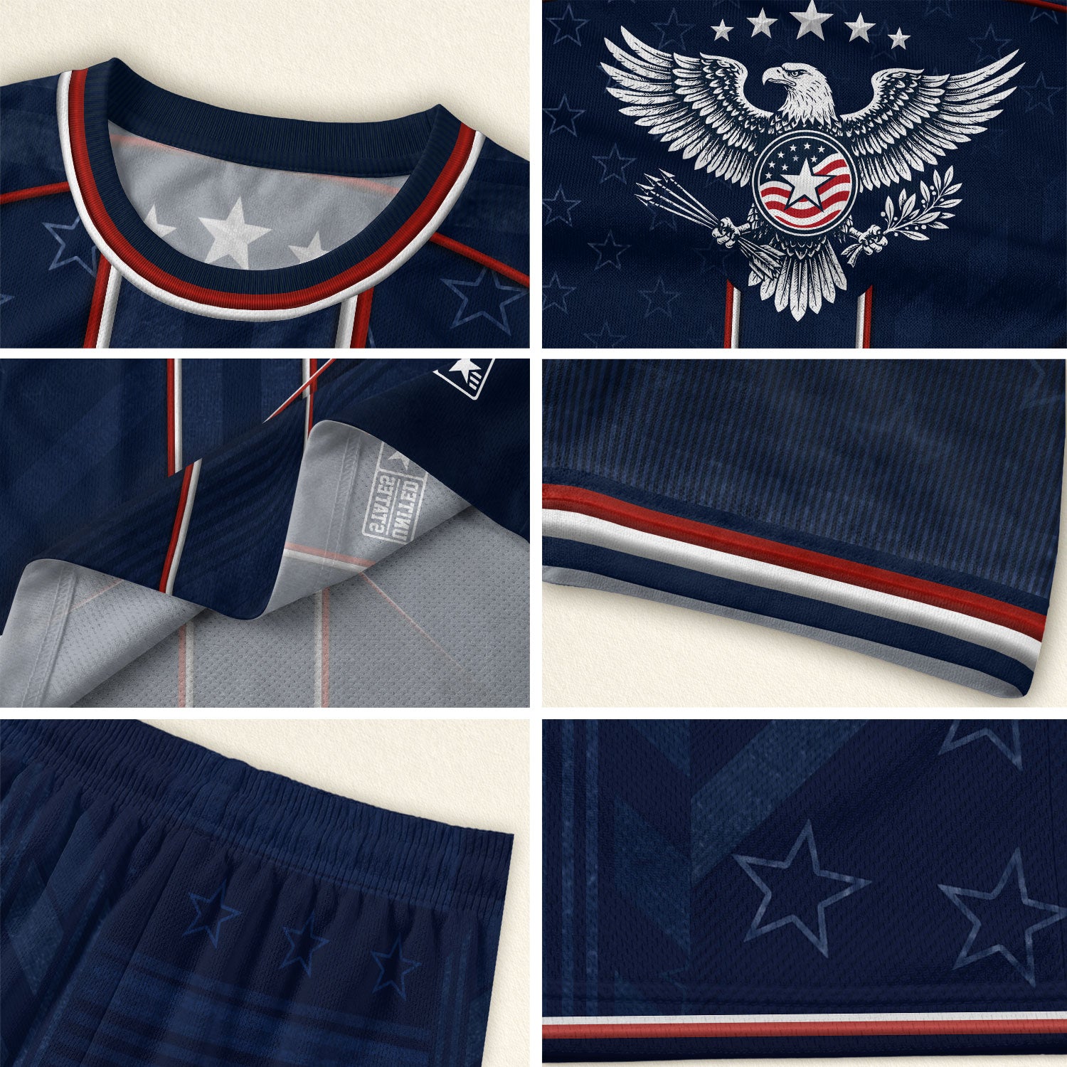 USA Kids Soccer Jersey Set Navy Blue Red Line Youth Football Outfit