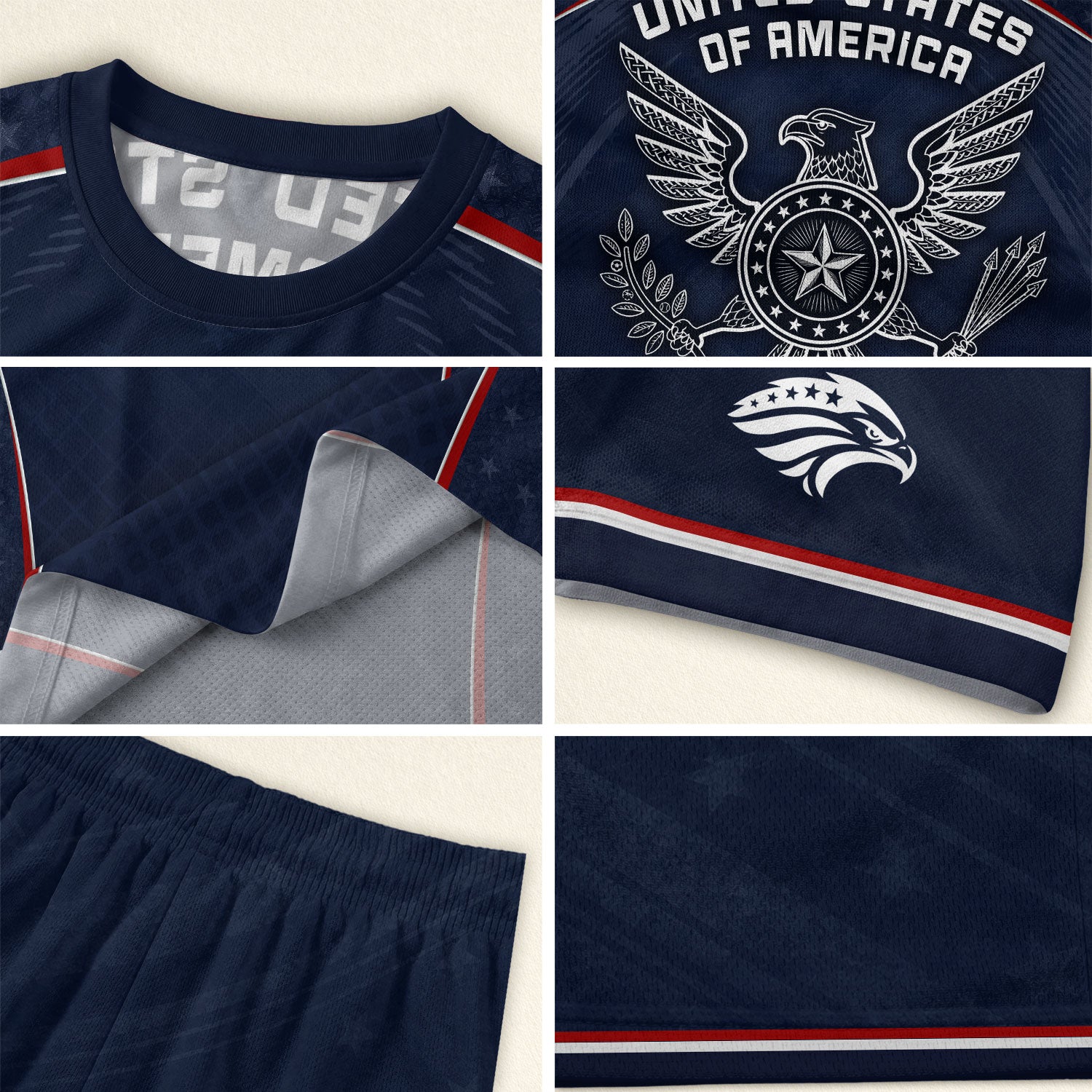 USA Kids Soccer Jersey Set Navy Blue Chest Stripe Youth Football Kit