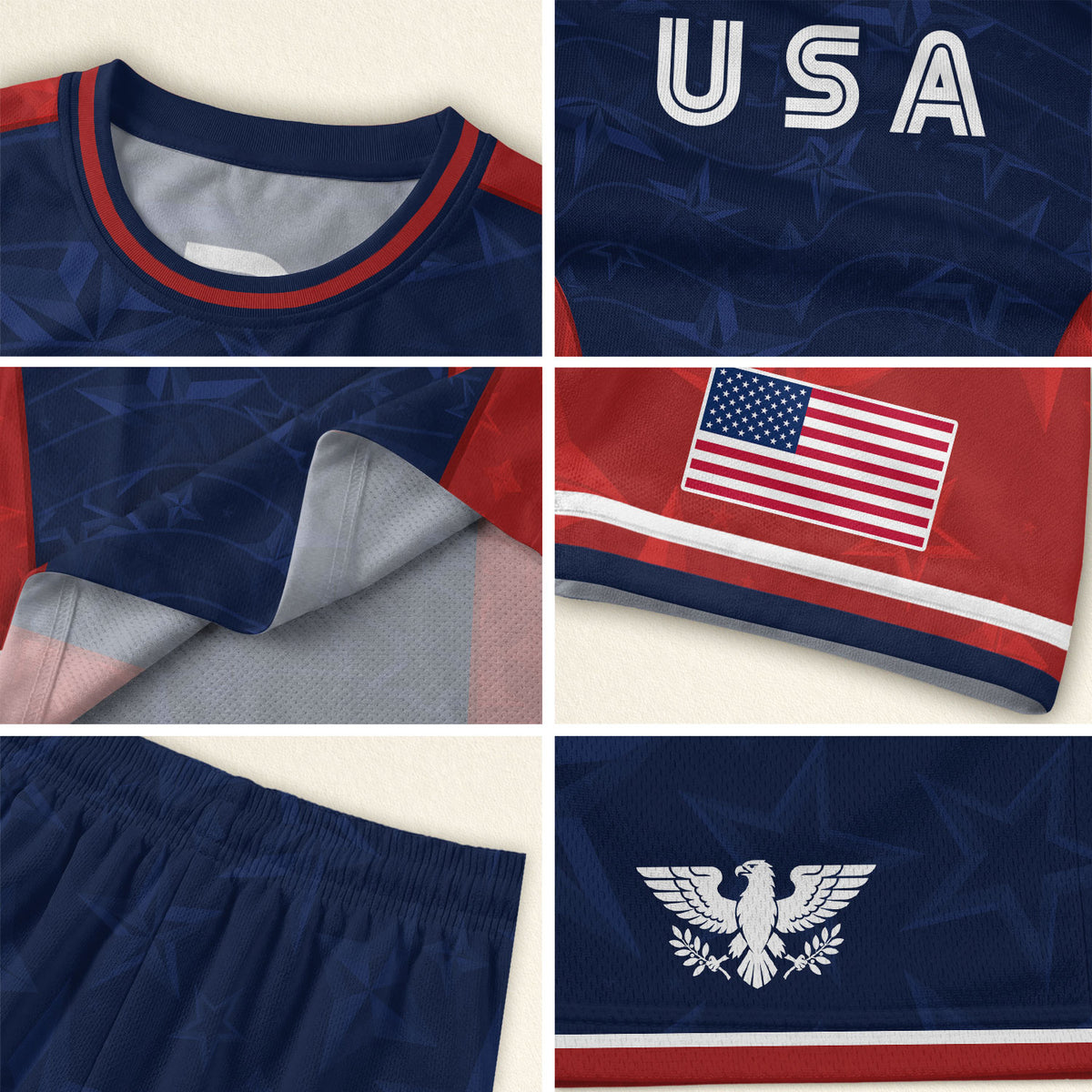 USA Kids Soccer Jersey Youth Navy Blue Red Patriotic Stars Graphic Football Shirt - Rust Field Wear