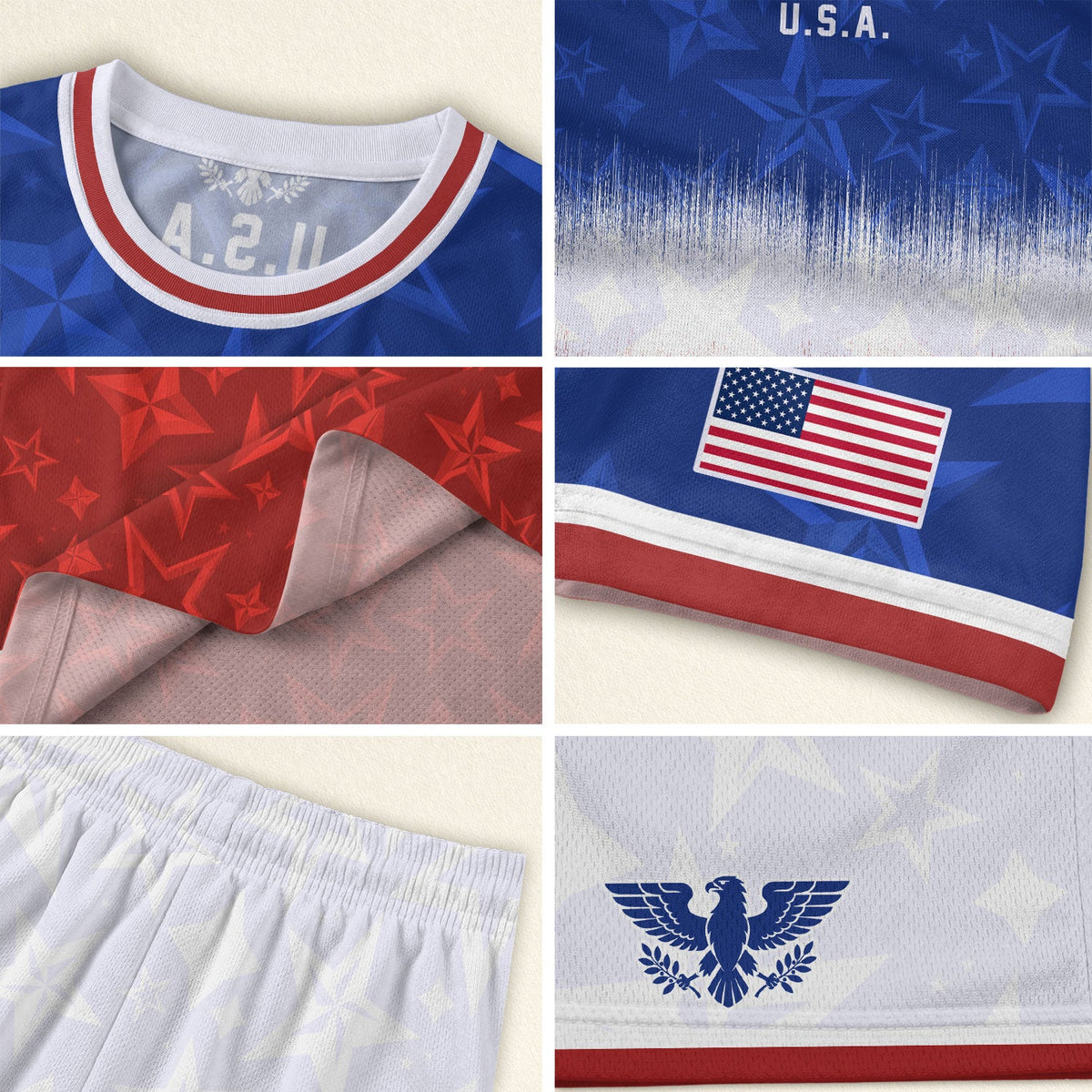 USA Kids Soccer Jersey Youth Blue White Red Tie Dye Stars Patriotic Football Shirt - Rust Field Wear