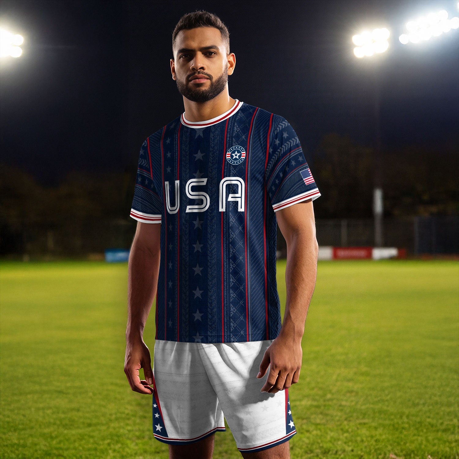 Navy USA Soccer Jersey American Pride Graphic Stripe Soccer Shirt Patriotic Fan Gear