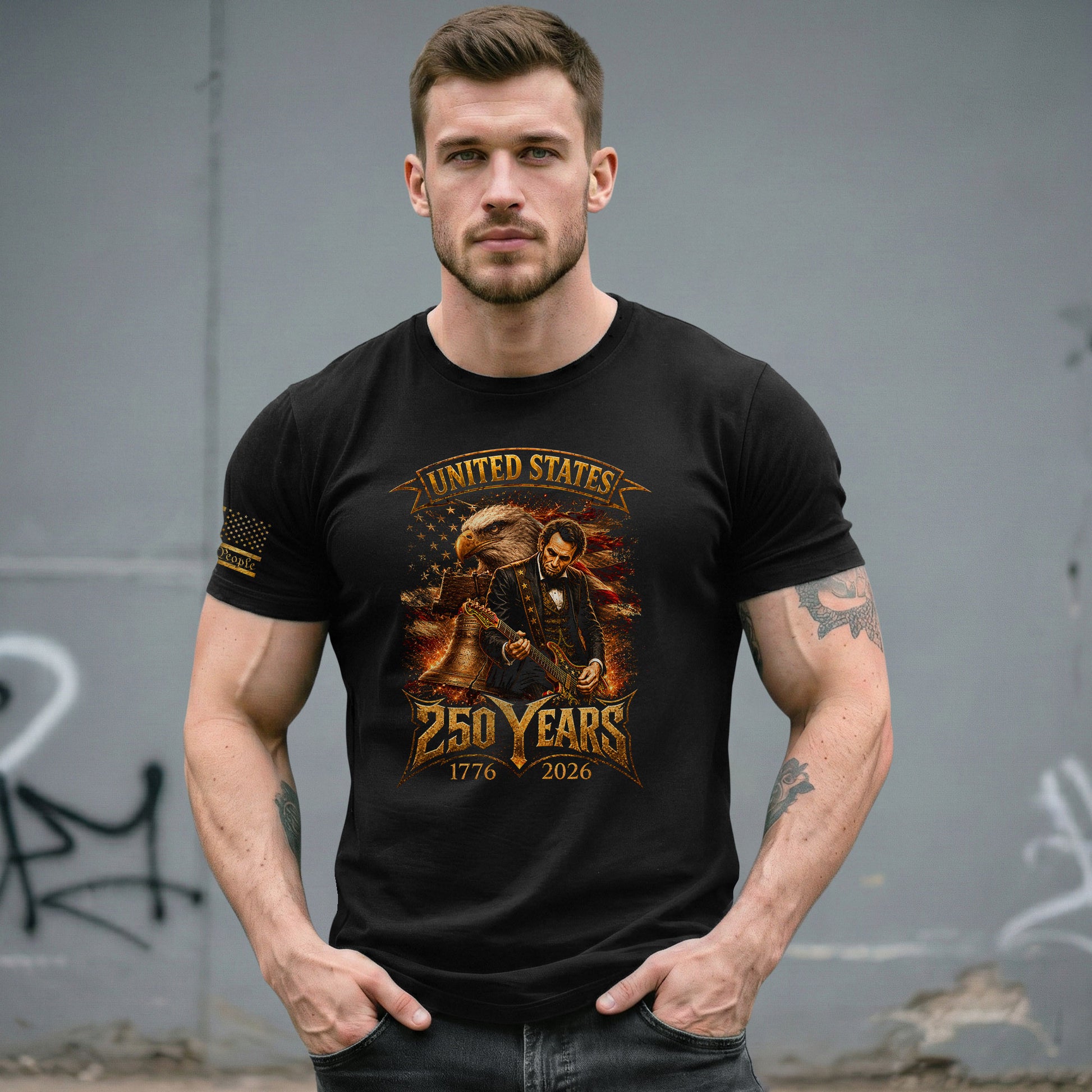 Abraham Lincoln T-Shirt Playing Guitar 1776 2026 Patriotic Eagle Liberty Bell Tee - Rust Field Wear