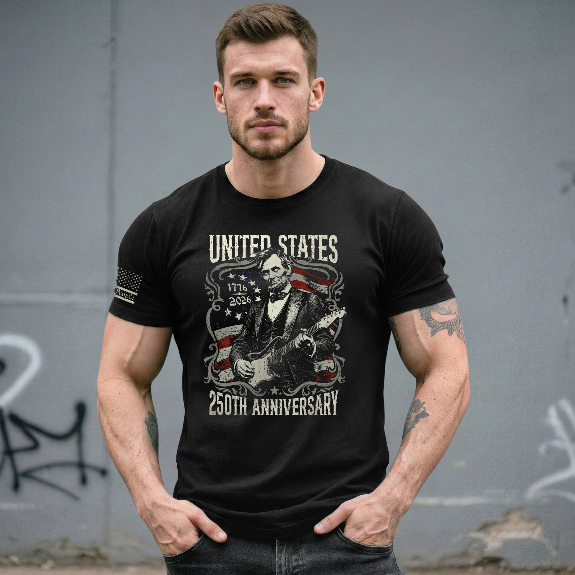 United States 250th Anniversary Shirt Abraham Lincoln Rock Guitar Patriotic Apparel - Rust Field Wear