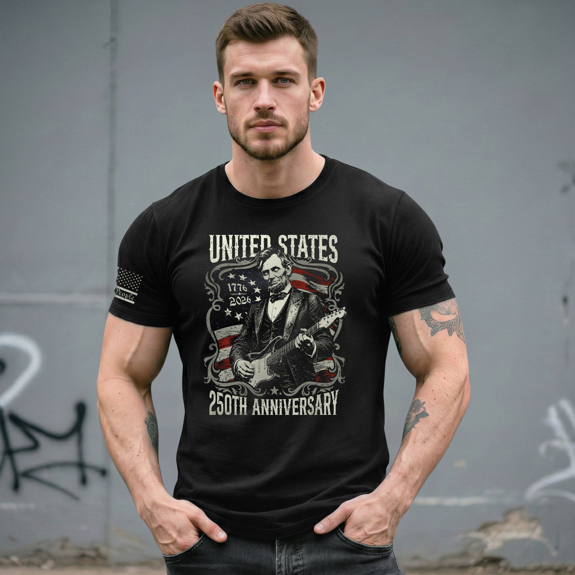 United States 250th Anniversary Shirt Abraham Lincoln Rock Guitar Patriotic Apparel - Rust Field Wear
