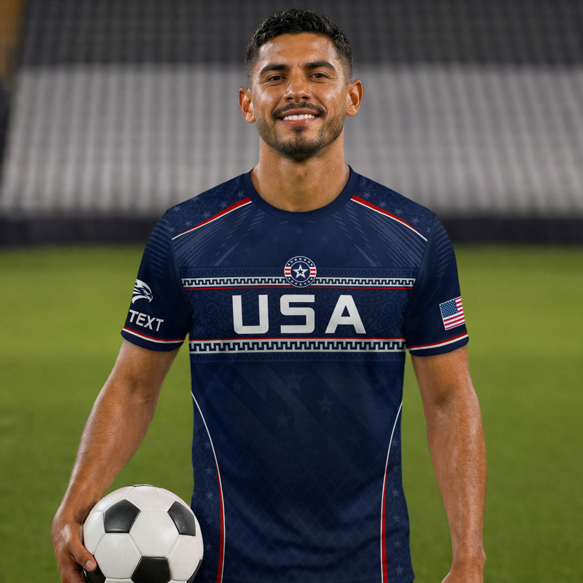 USA Soccer Jersey Custom Name Number Patriotic Navy Blue Athletic Sportswear Outfit - Rust Field Wear