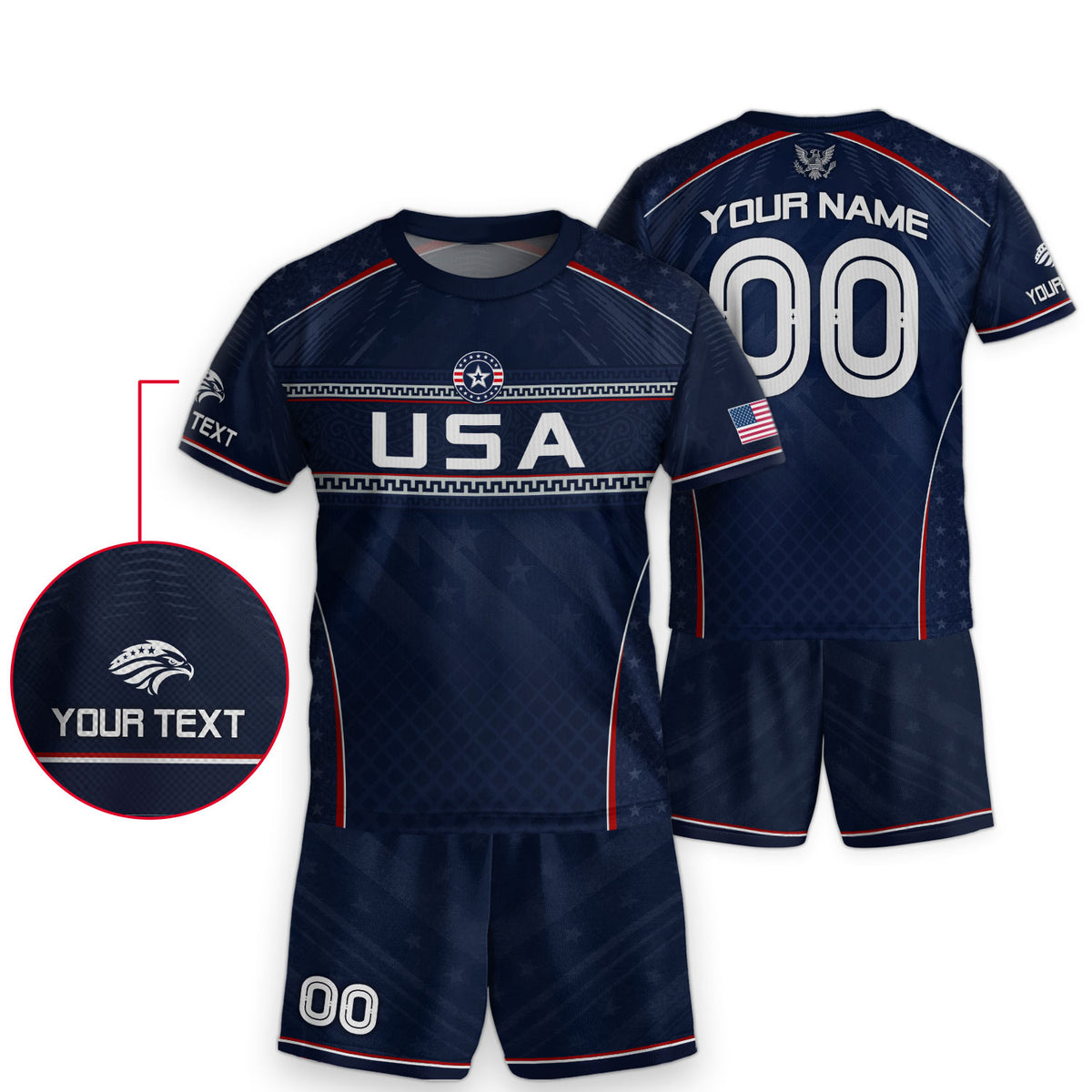 Custom Dark Navy USA Soccer Uniform Personalized Name Number For Kid - Rust Field Wear